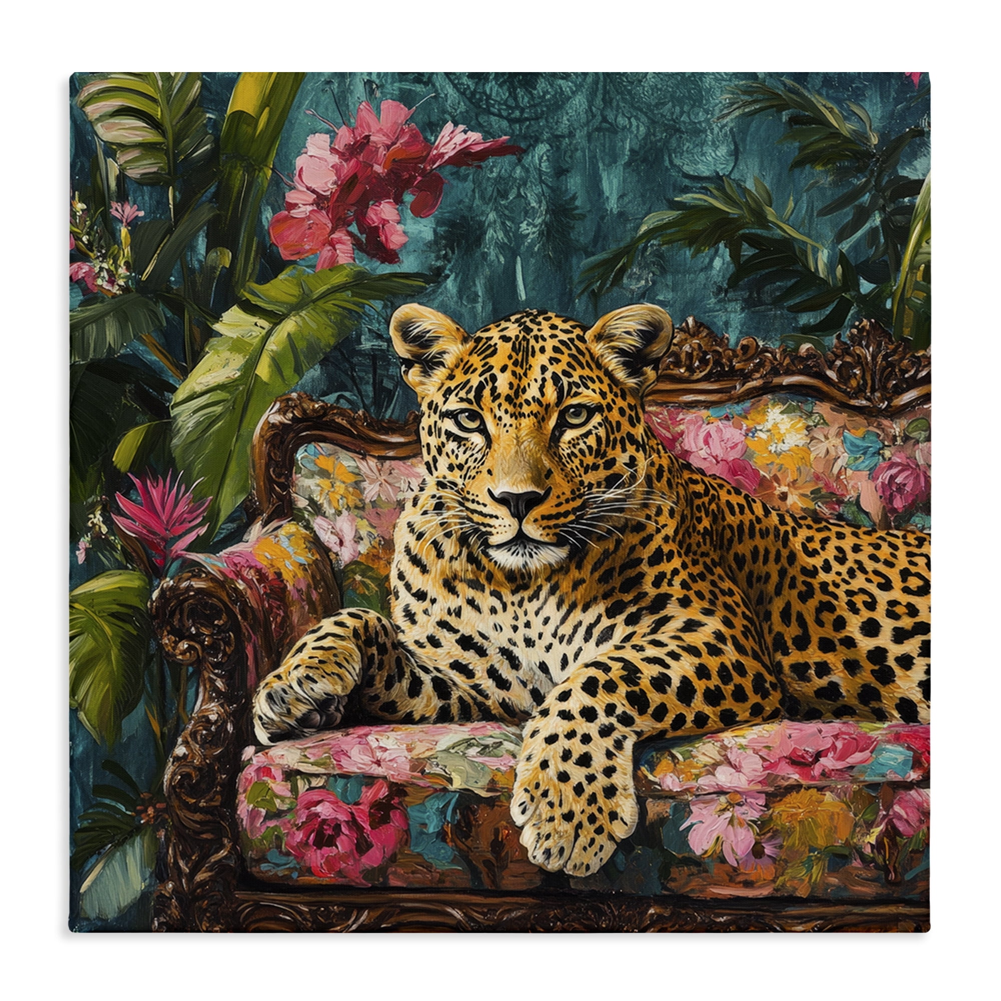 Stupell Industries Fashionable Leopard on Floral Sofa Canvas Wall Art, design by Petal Prints Design