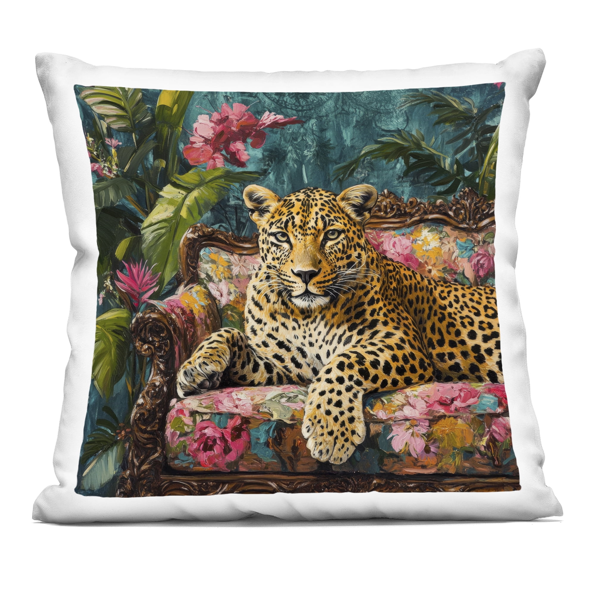 Stupell Industries Fashionable Leopard on Floral Sofa Decorative Printed Throw Pillow, design by Petal Prints Design, 18 x 7 x 18