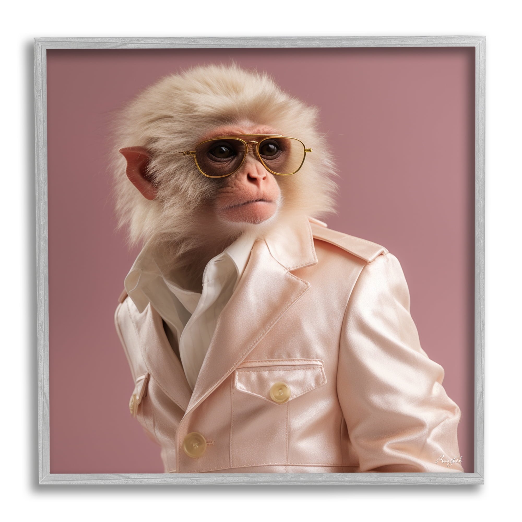 Stupell Industries Fashionable Monkey Portrait Animals & Insects Painting Gray Framed Art Print Wall Art, 17 x 17
