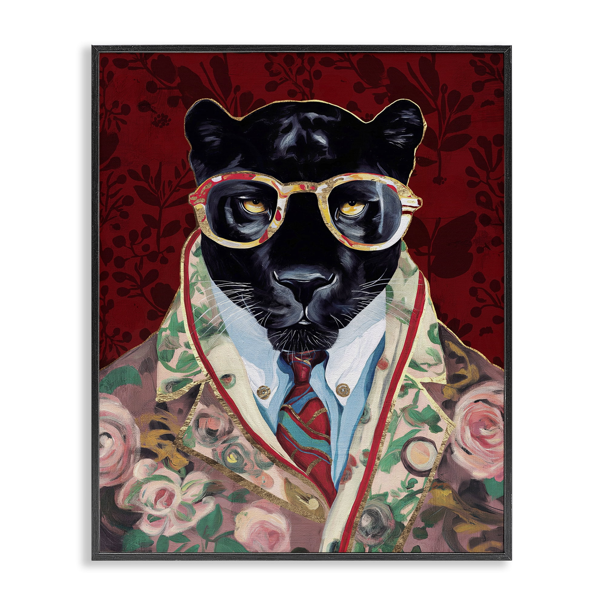 Stupell Industries Fashionable Scarlet Panther Black Framed Giclee Art, design by Svetlana Aleynikova