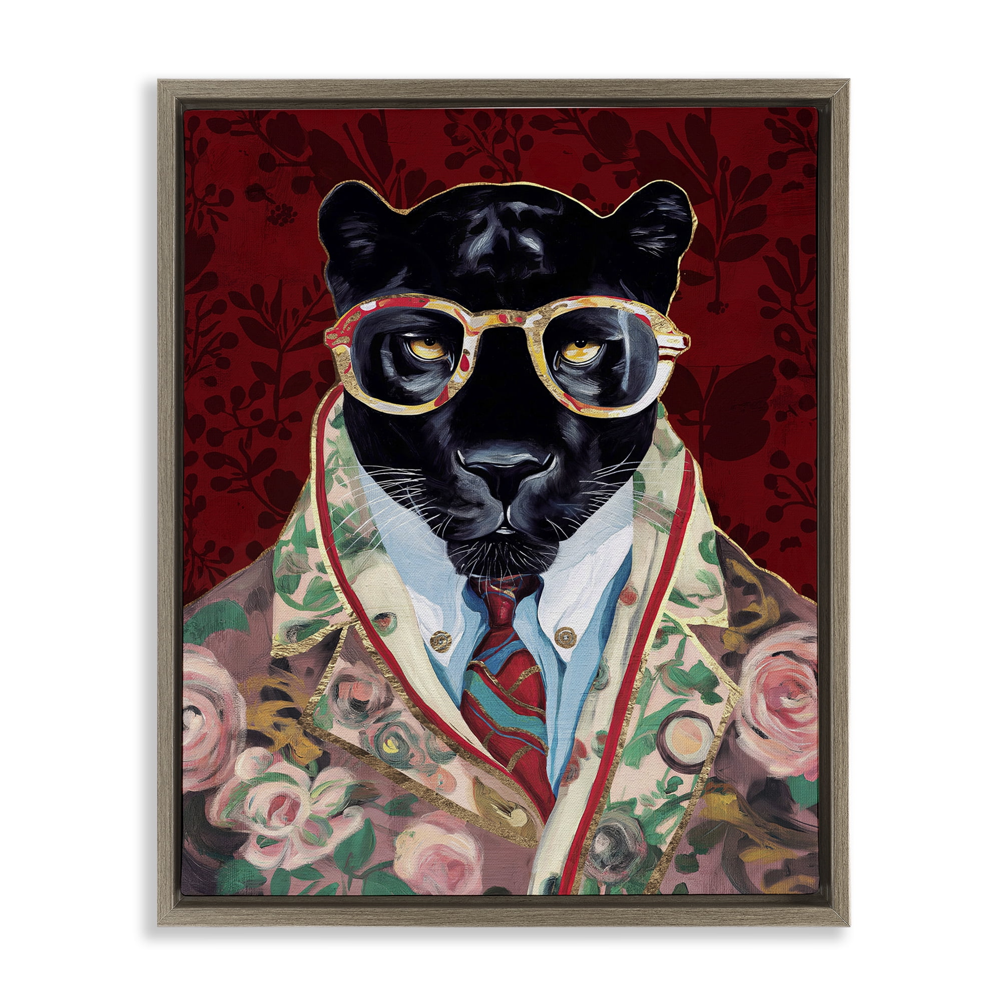 Stupell Industries Fashionable Scarlet Panther Brown Framed Floater Canvas Wall Art, design by Svetlana Aleynikova
