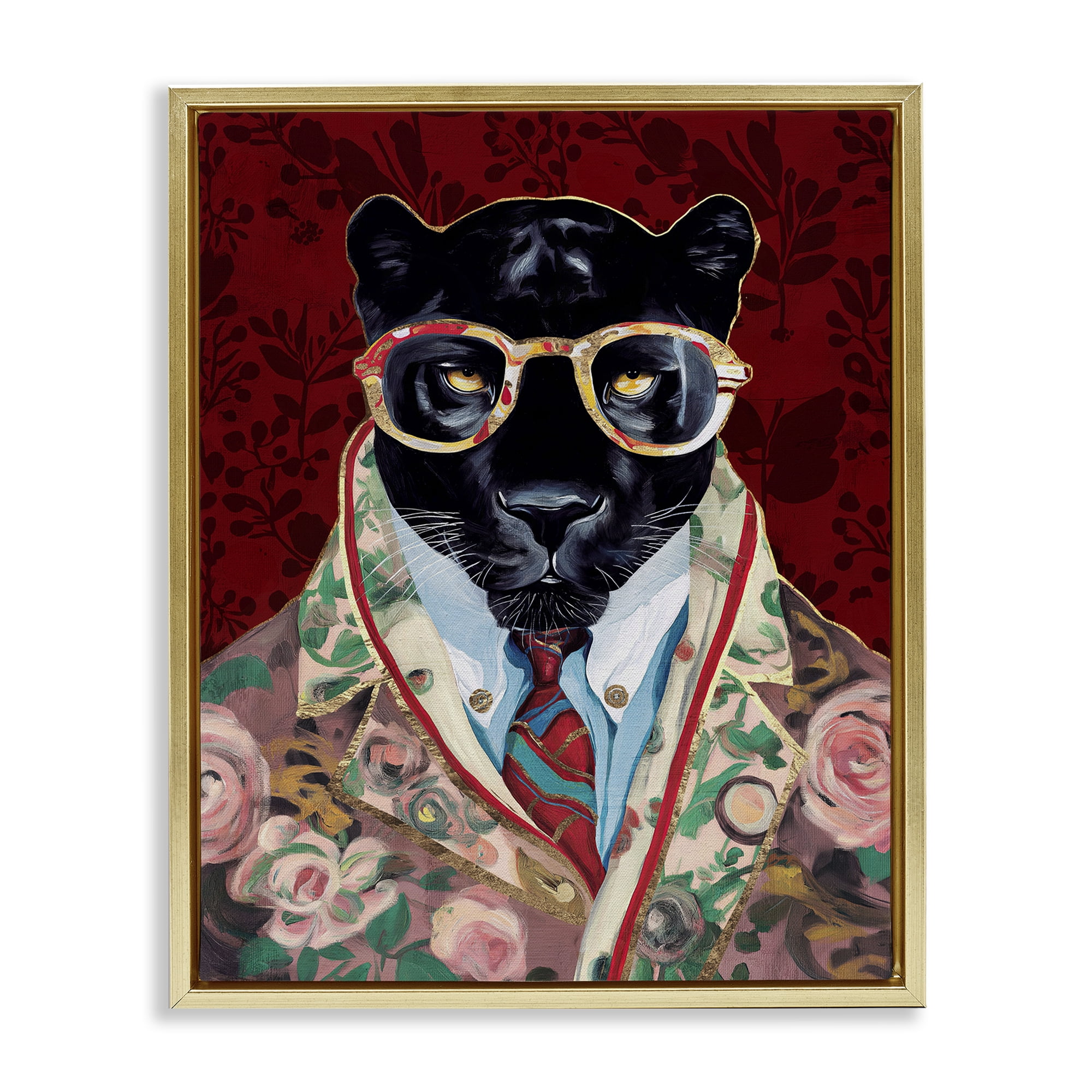 Stupell Industries Fashionable Scarlet Panther Gold Framed Floater Canvas Wall Art, design by Svetlana Aleynikova