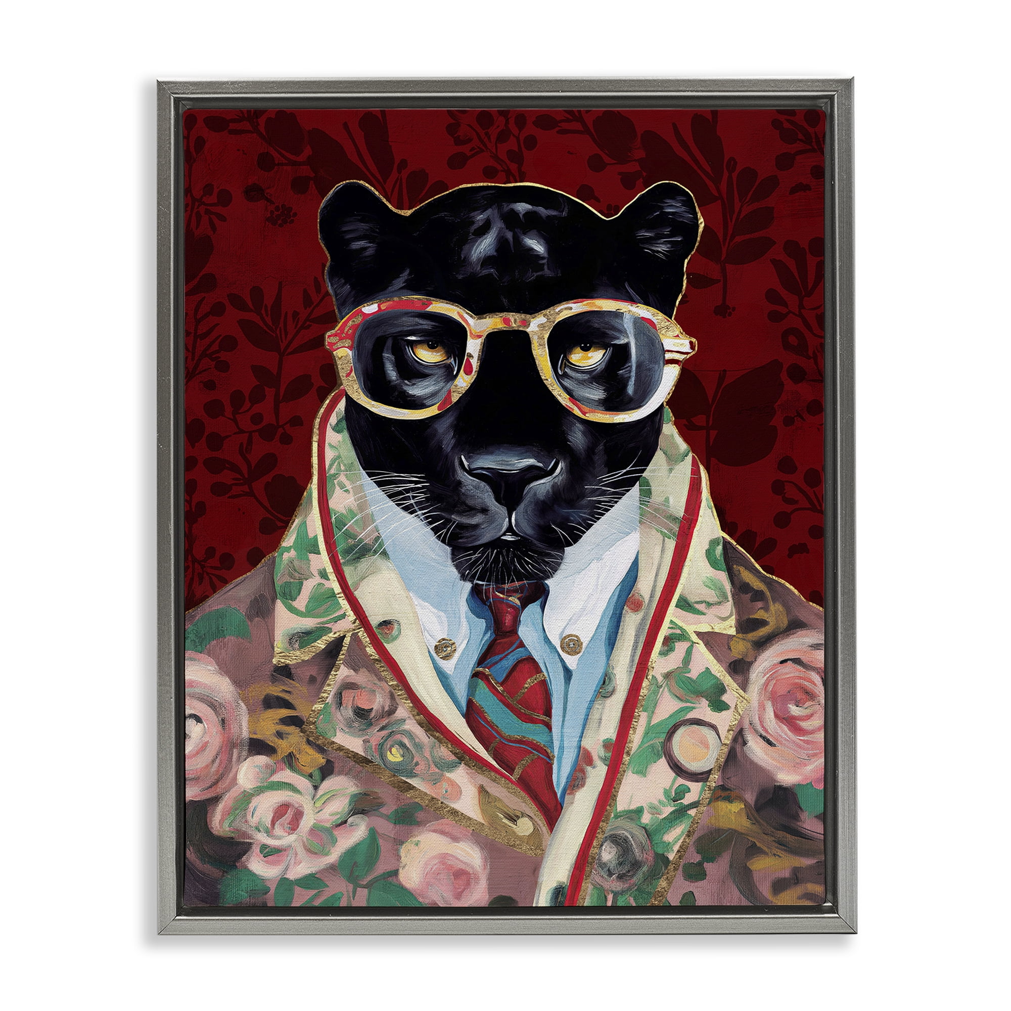 Stupell Industries Fashionable Scarlet Panther Gray Framed Floater Canvas Wall Art, design by Svetlana Aleynikova