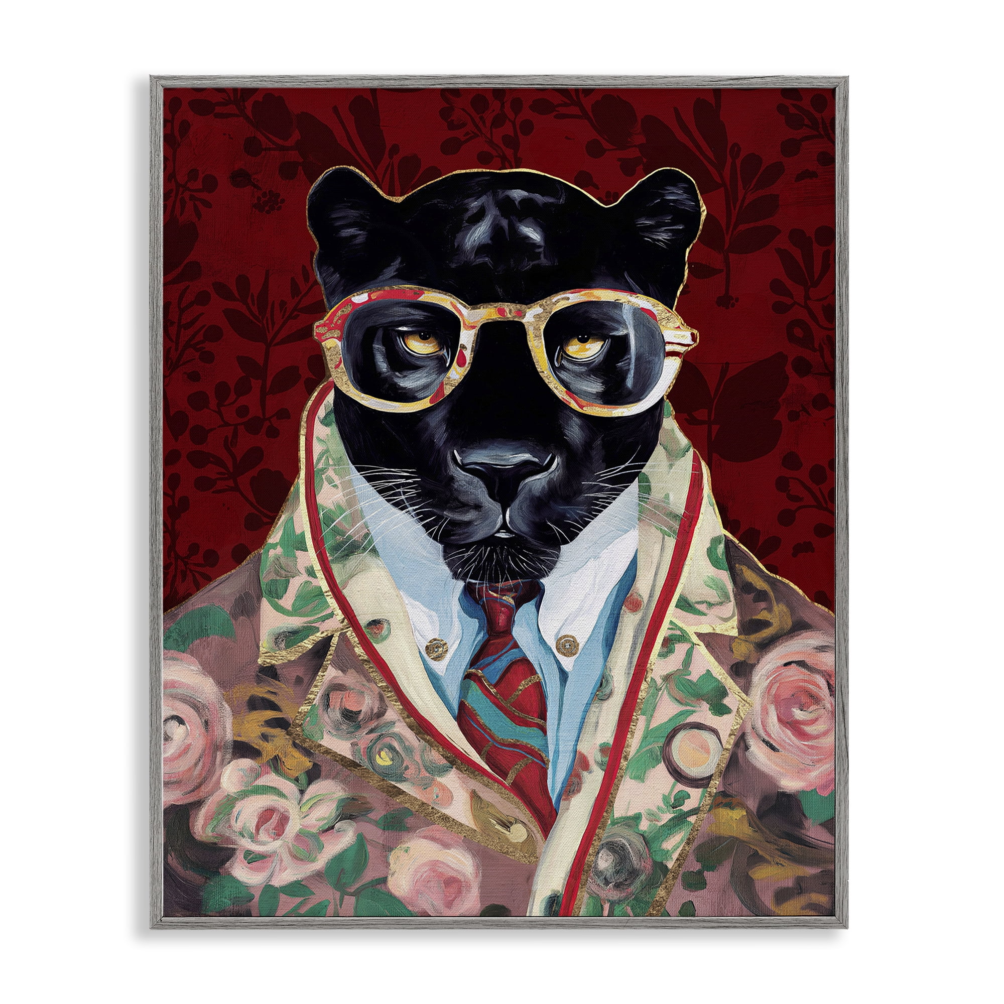 Stupell Industries Fashionable Scarlet Panther Gray Framed Giclee Art, design by Svetlana Aleynikova