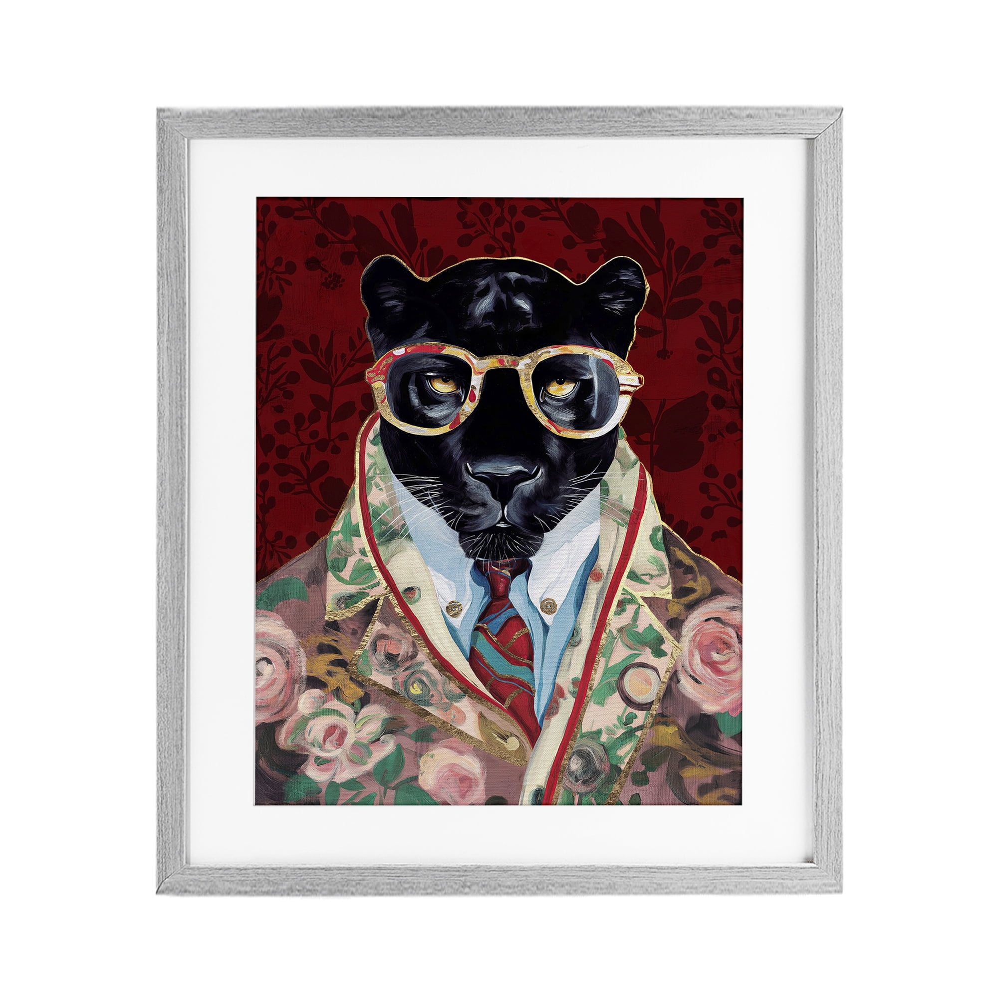 Stupell Industries Fashionable Scarlet Panther Gray Framed Print Under Glass, design by Svetlana Aleynikova