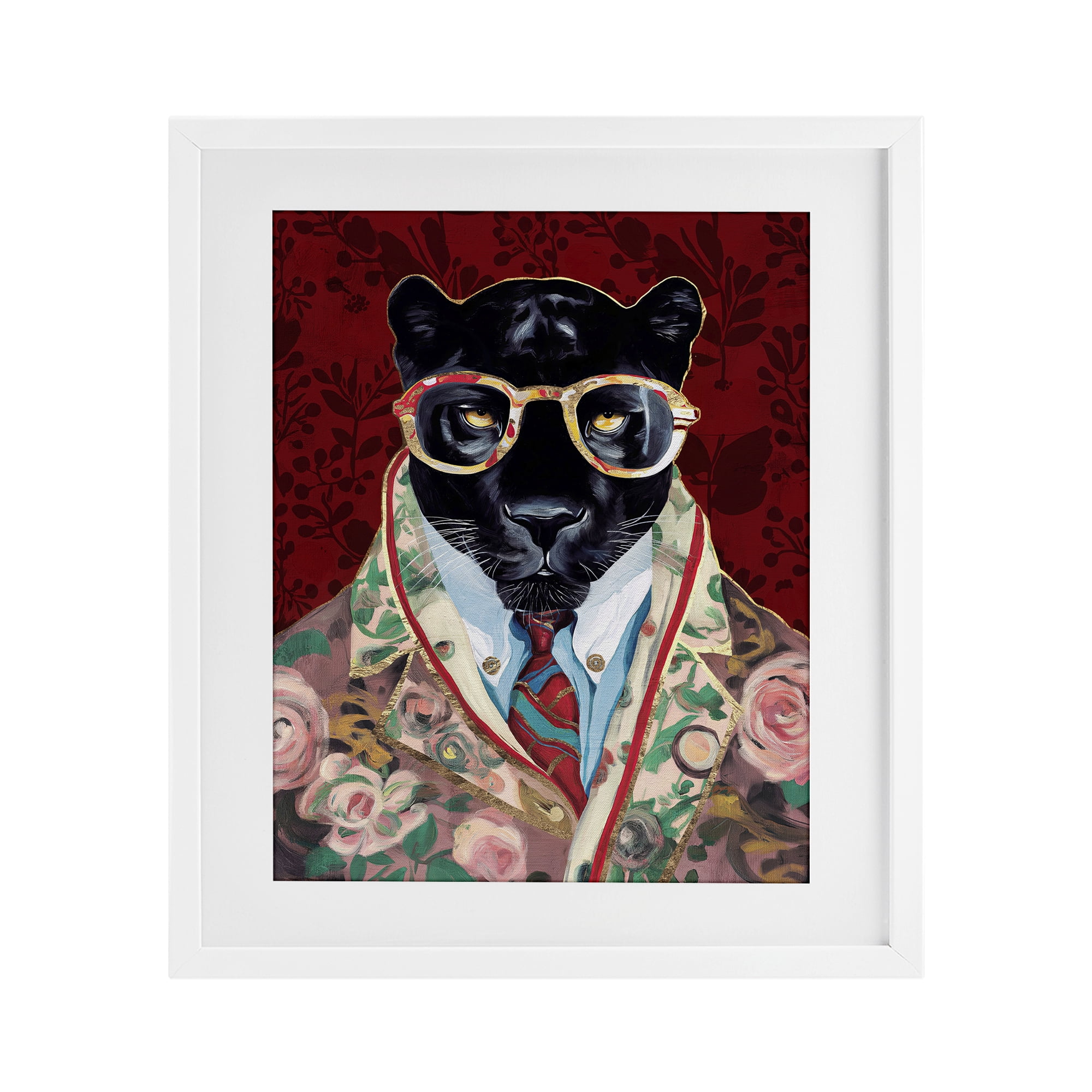 Stupell Industries Fashionable Scarlet Panther White Framed Print Under Glass, design by Svetlana Aleynikova