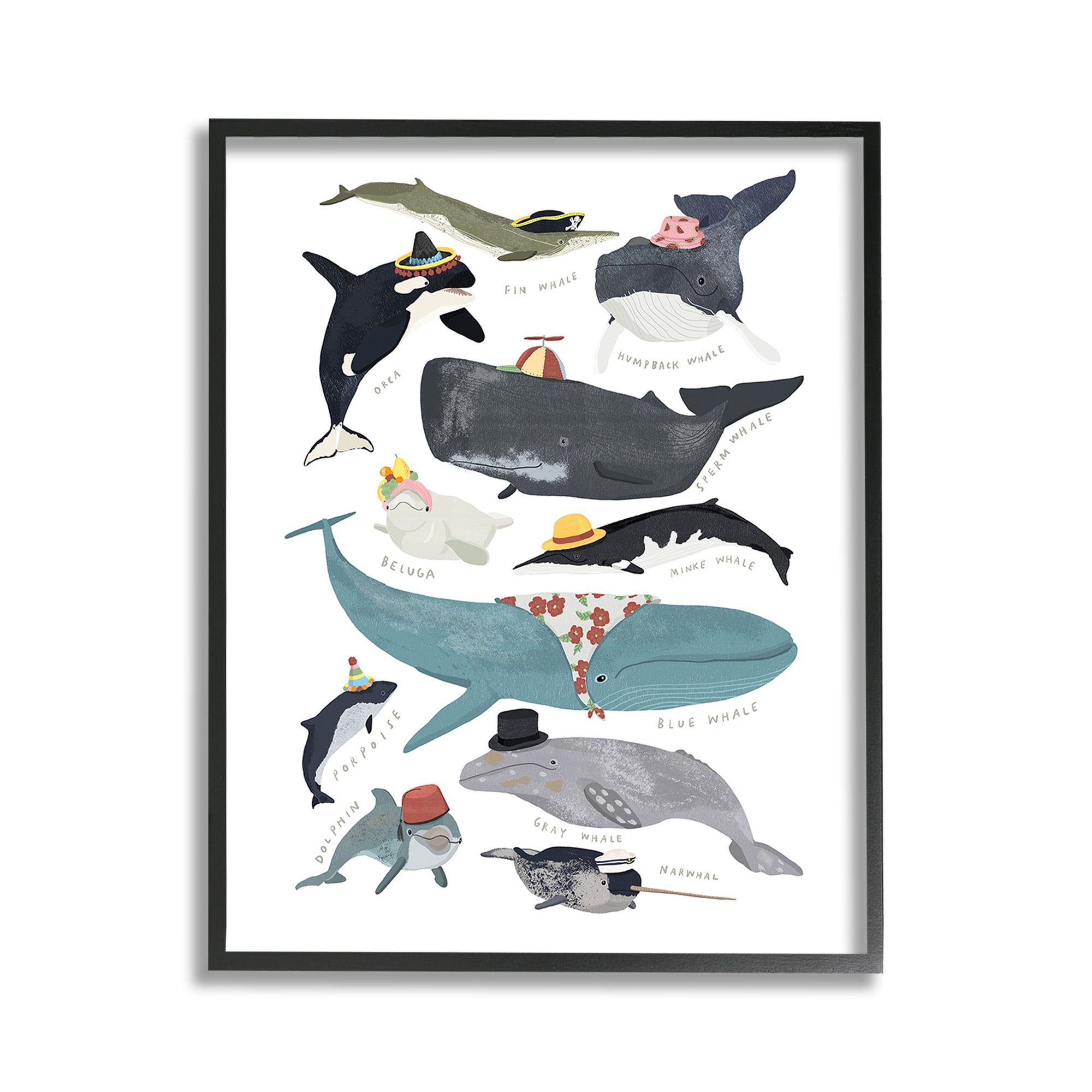 Stupell Industries Fashionable Sea Creatures Animals & Insects Painting Black Framed Art Print Wall Art, 11 x 14