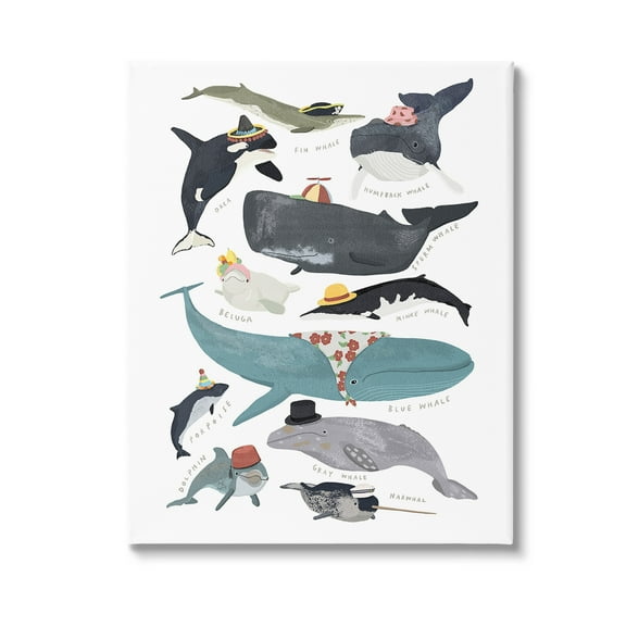 Stupell Industries Fashionable Sea Creatures Animals & Insects Painting Gallery Wrapped Canvas Art Print Wall Art, 16 x 20