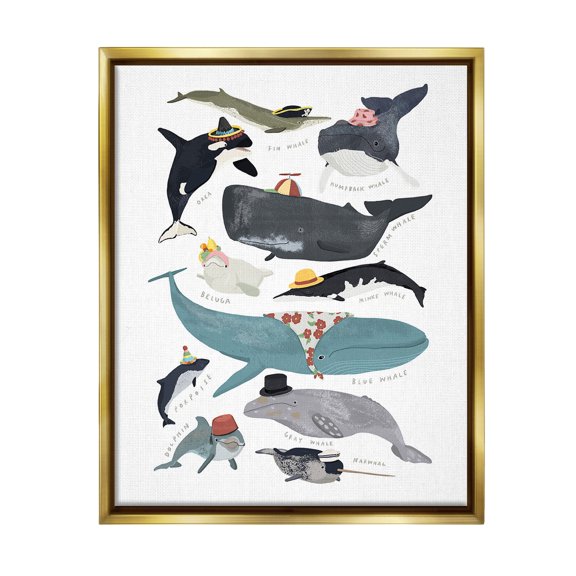 Stupell Industries Fashionable Sea Creatures Animals & Insects Painting Gold Floater Framed Canvas Art Print Wall Art, 17 x 21