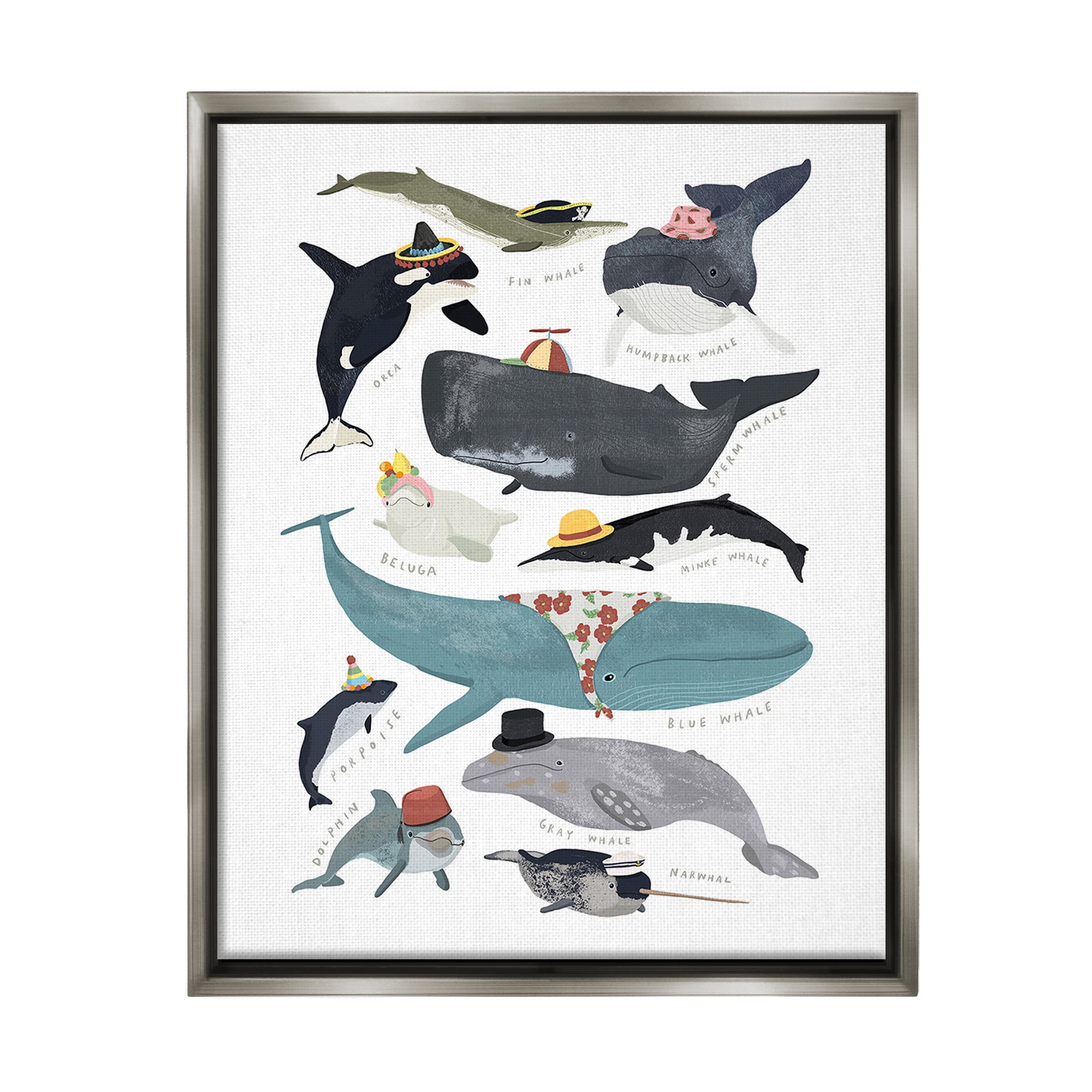 Stupell Industries Fashionable Sea Creatures Animals & Insects Painting Gray Floater Framed Canvas Art Print Wall Art, 25 x 31