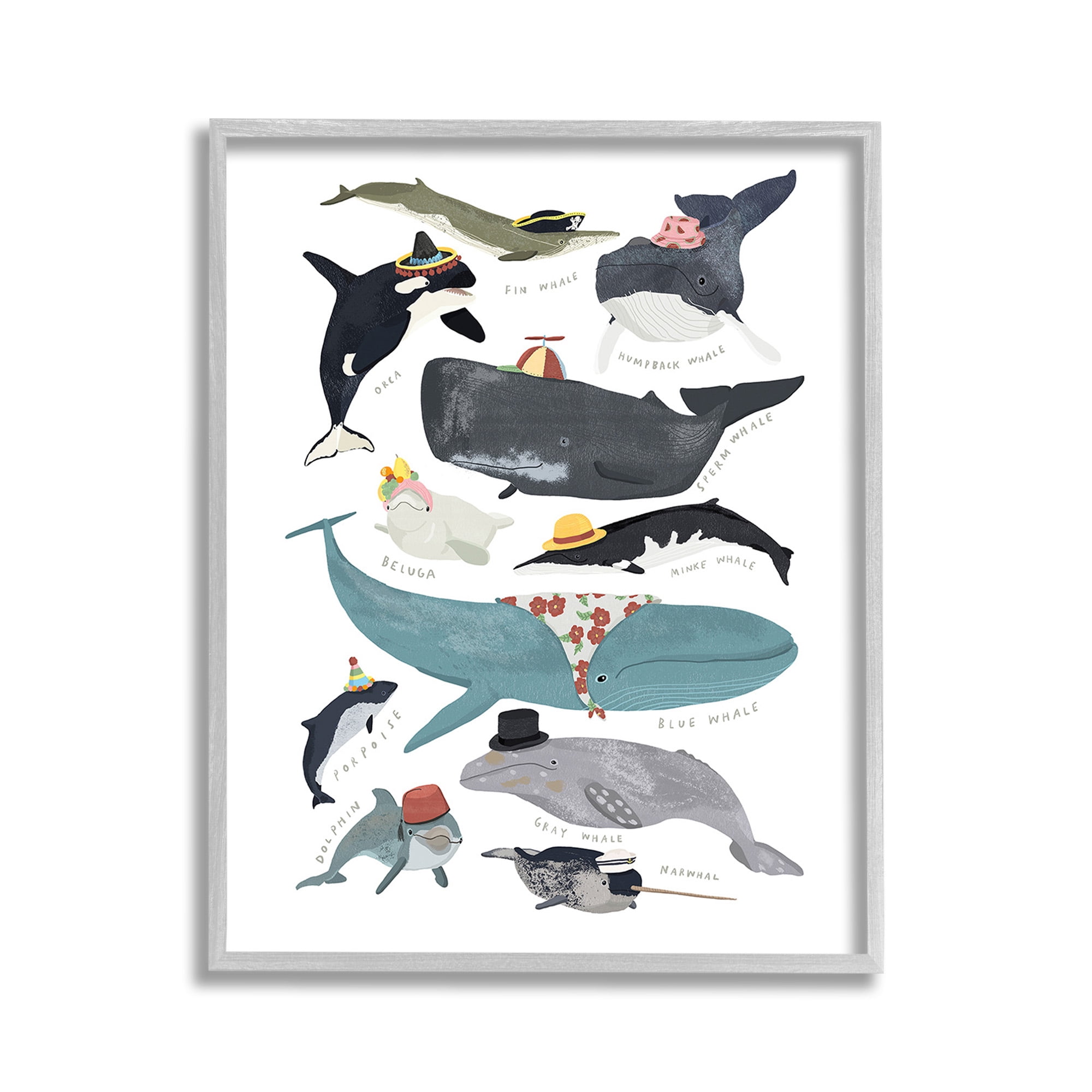Stupell Industries Fashionable Sea Creatures Animals & Insects Painting Gray Framed Art Print Wall Art, 11 x 14