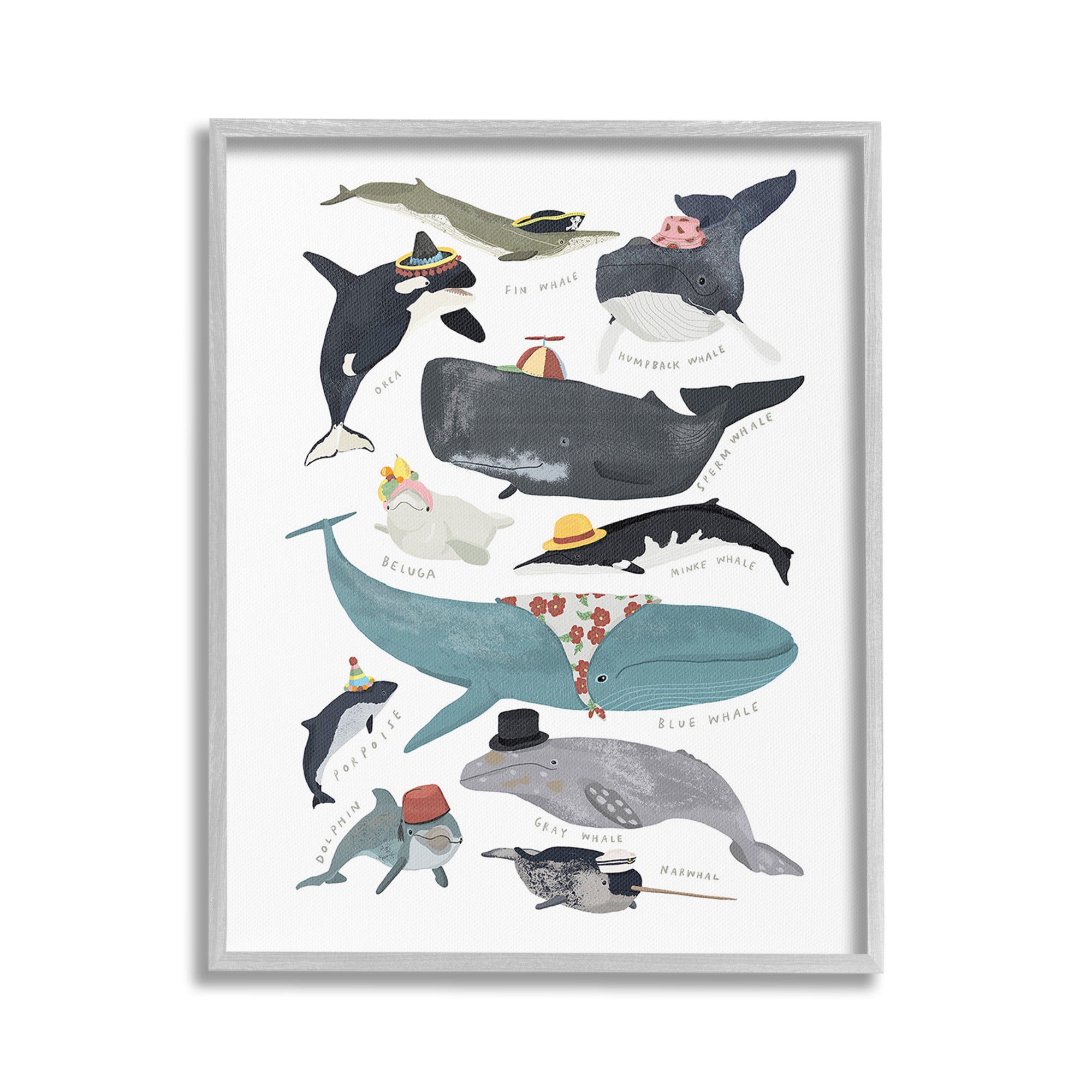 Stupell Industries Fashionable Sea Creatures Animals & Insects Painting Gray Framed Art Print Wall Art, 24 x 30