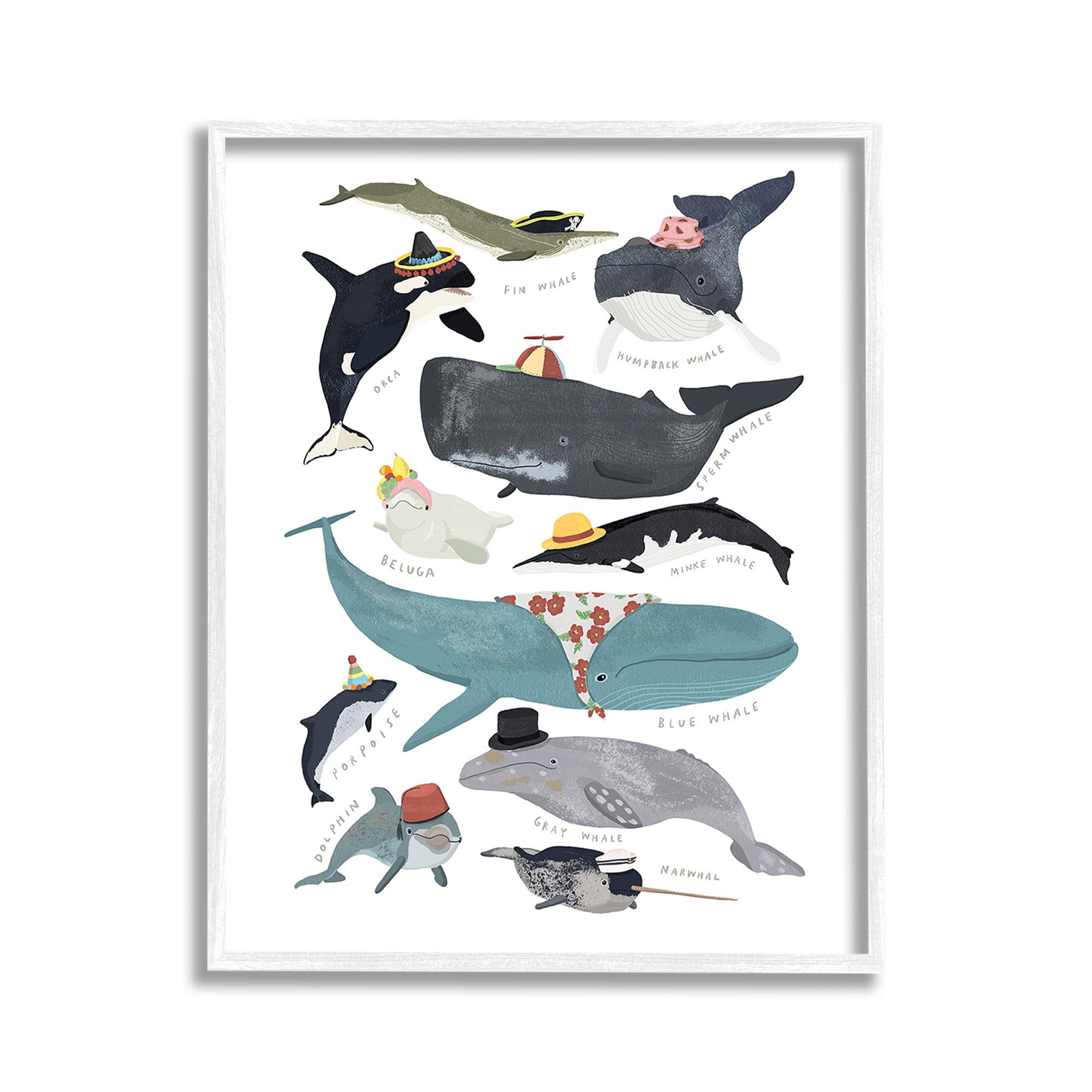 Stupell Industries Fashionable Sea Creatures Animals & Insects Painting White Framed Art Print Wall Art, 11 x 14