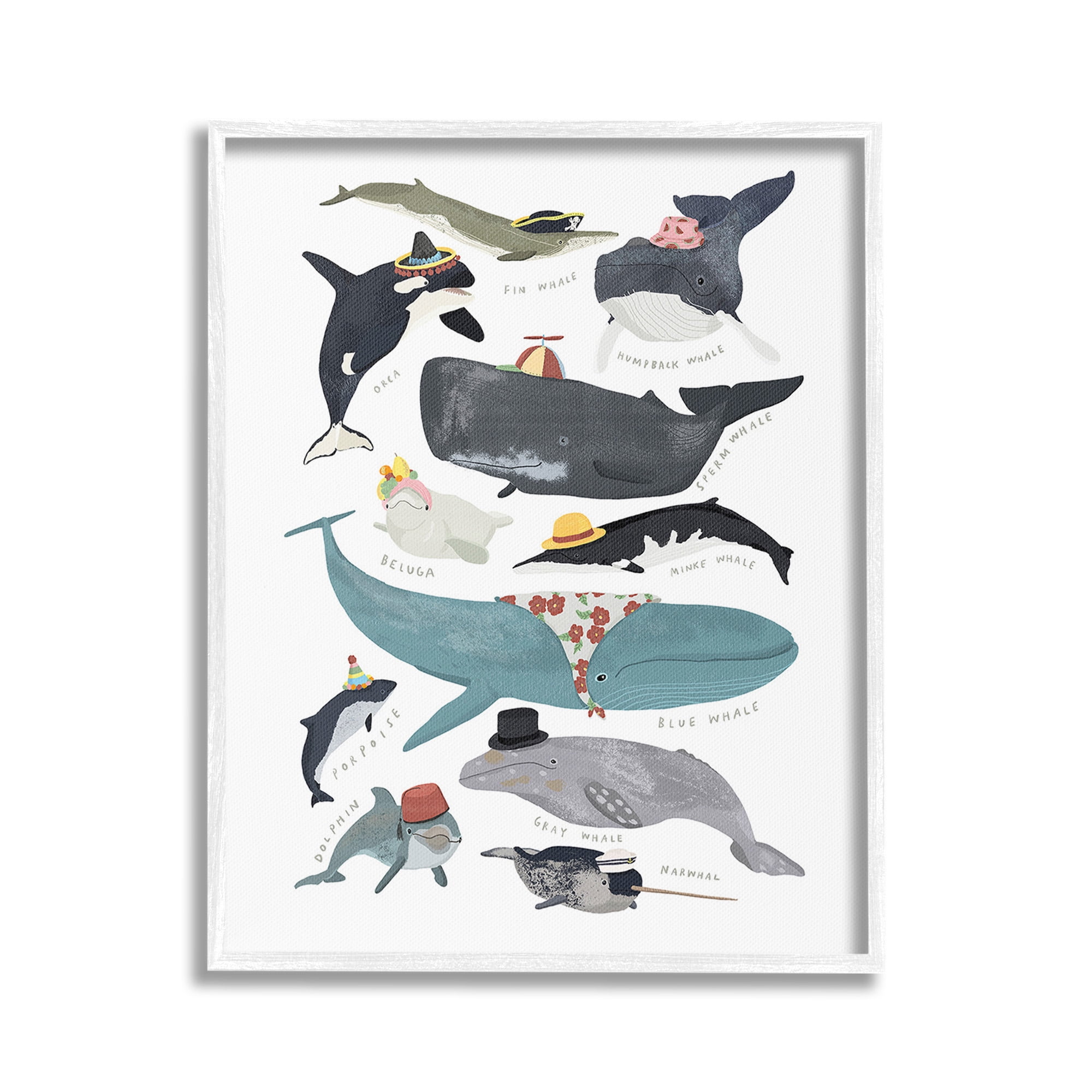 White Framed Canvas Print of Fashionable Sea Creatures, 16 x 20