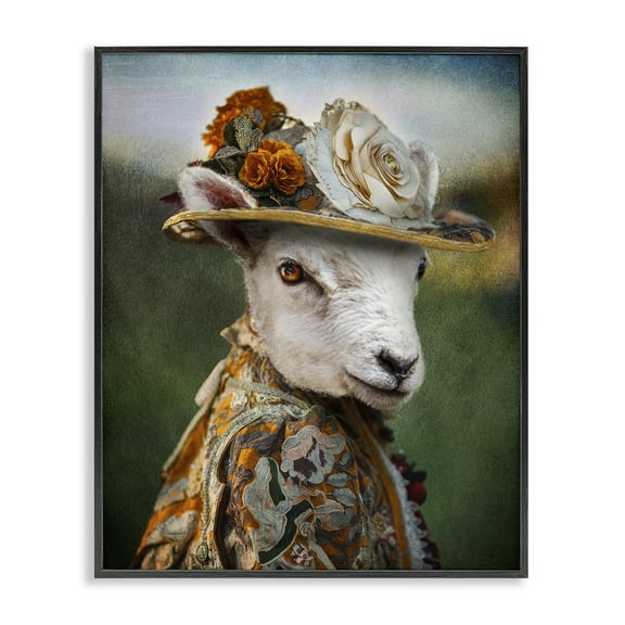Stupell Industries Fashionable Sheep Portrait Animals & Insects Painting Black Framed Art Print Wall Art, 11 x 14
