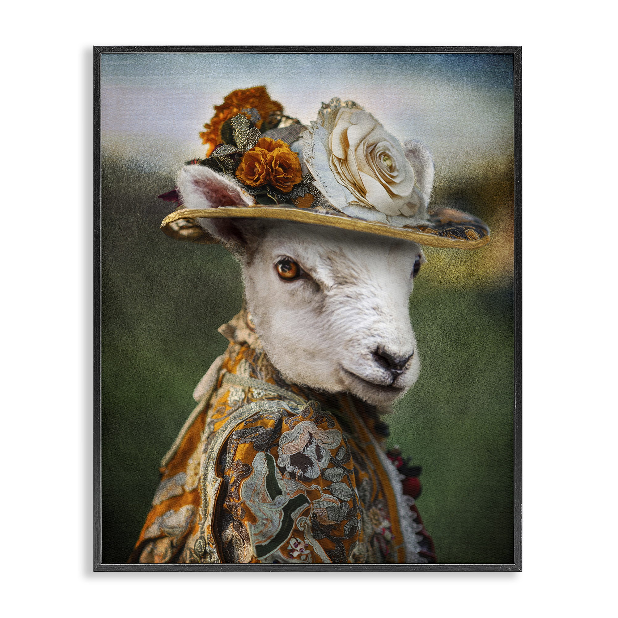Stupell Industries Fashionable Sheep Portrait Animals & Insects Painting Black Framed Art Print Wall Art, 16 x 20