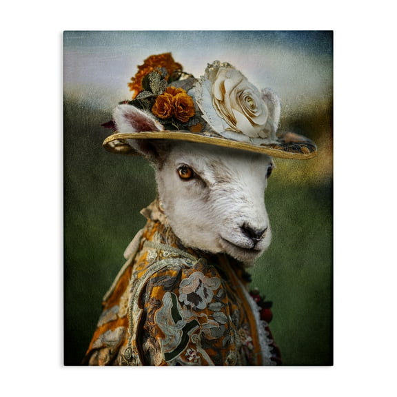 Stupell Industries Fashionable Sheep Portrait Animals & Insects Painting Gallery Wrapped Canvas Art Print Wall Art, 16 x 20
