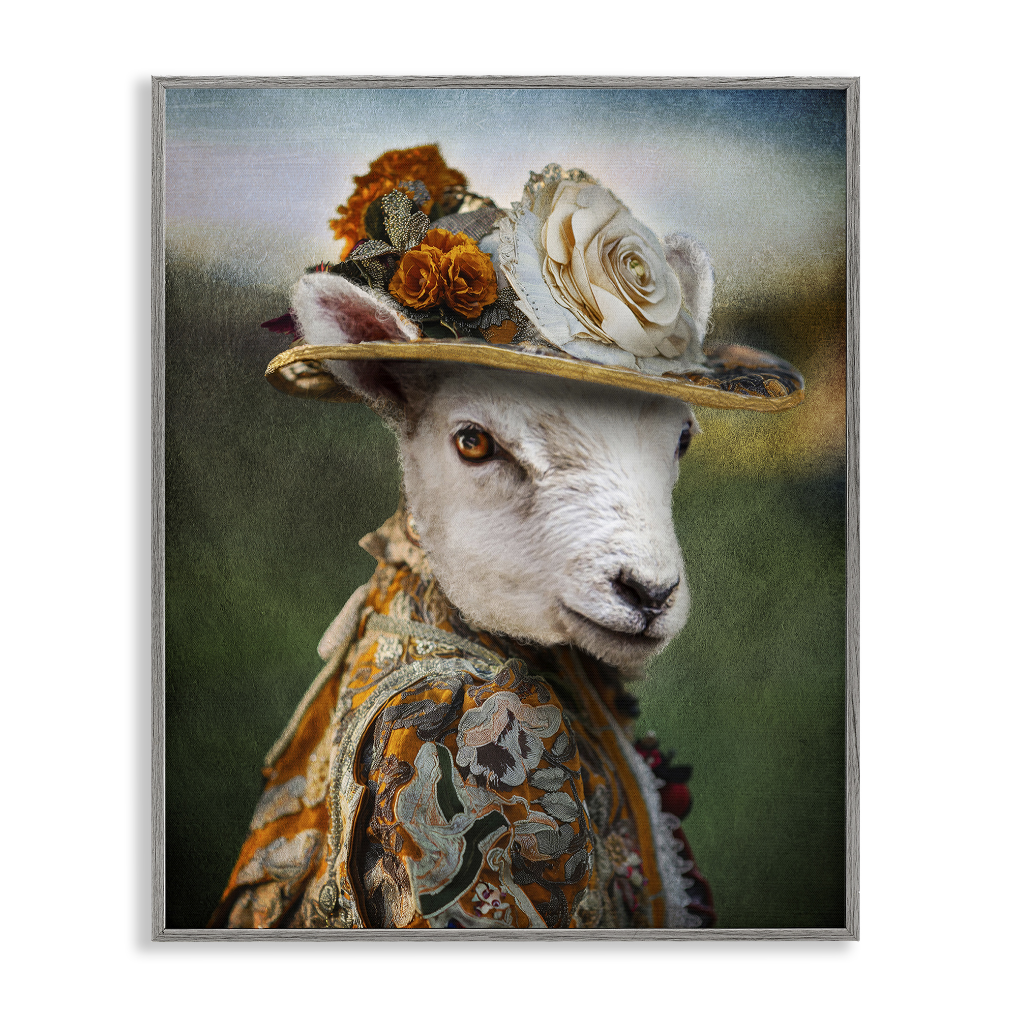 Stupell Industries Fashionable Sheep Portrait Animals & Insects Painting Gray Framed Art Print Wall Art, 24 x 30