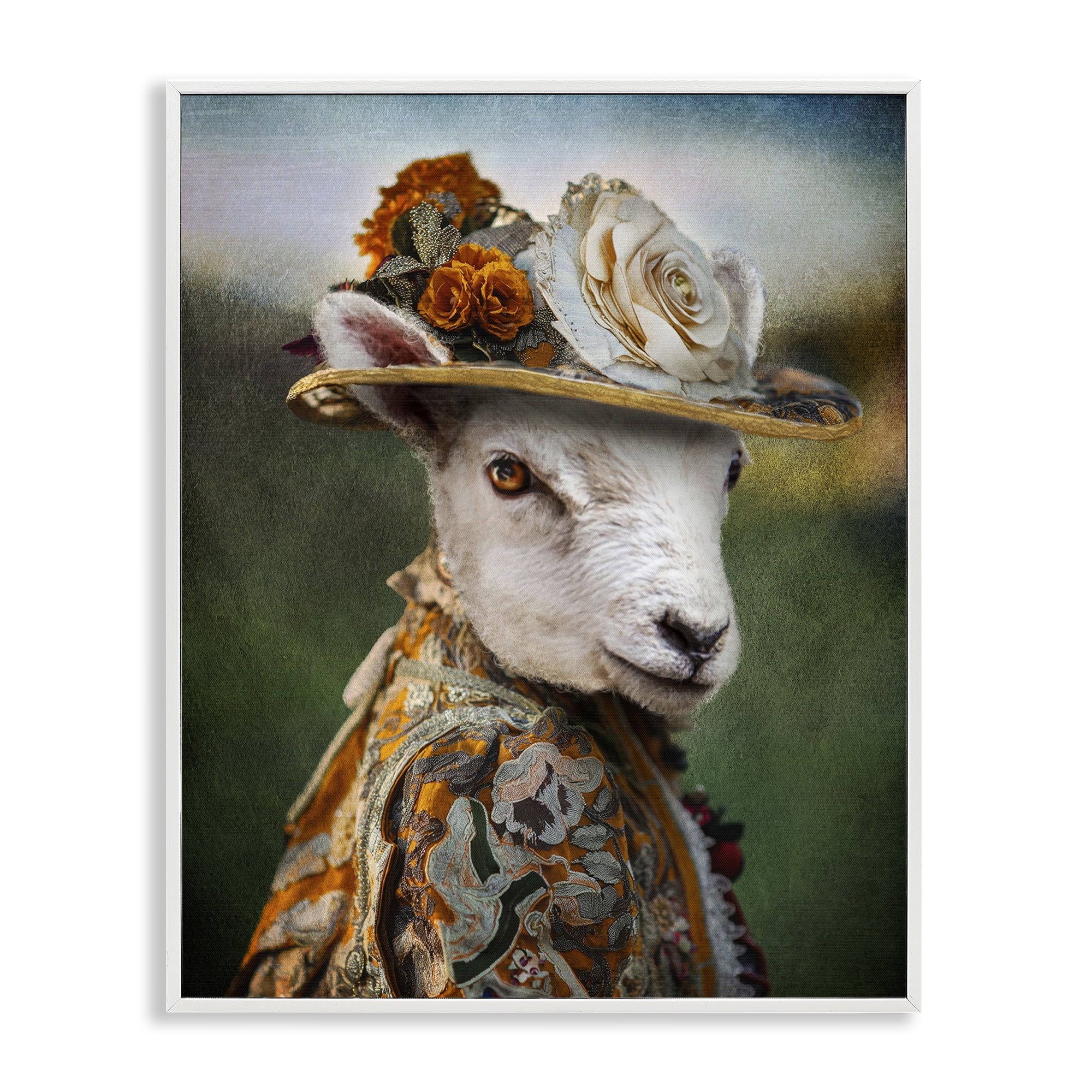Stupell Industries Fashionable Sheep Portrait Animals & Insects Painting White Framed Art Print Wall Art, 16 x 20