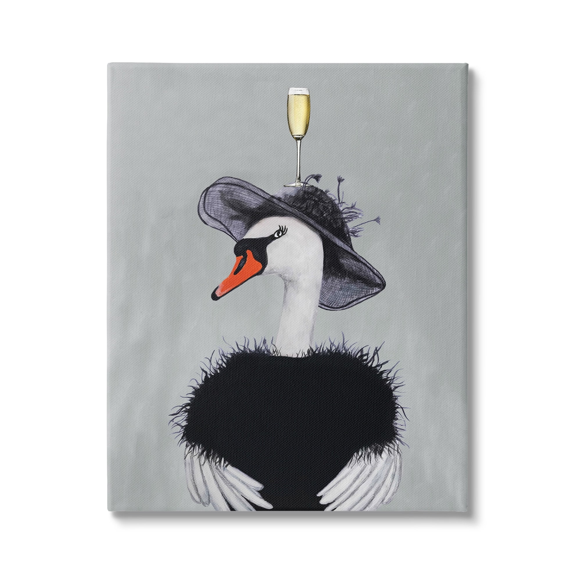 Stupell Industries Fashionable Swan Champagne Glass Wearing Hat Dress Novelty Painting Gallery-Wrapped Canvas Print Wall Art, 16 x 20, Design by Coco de Paris