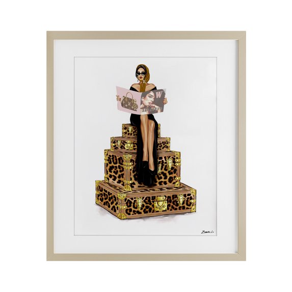 Stupell Industries Fashionable Travel Cases Birch Framed Print Under Glass design by Ziwei Li, 16 x 13