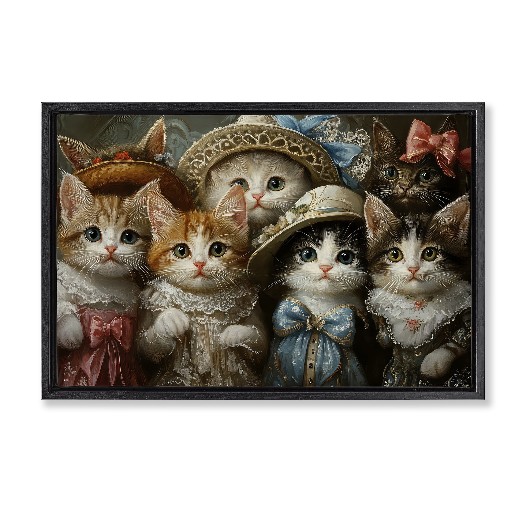 Stupell Industries Fashionable Vintage Cats Black Framed Floater Canvas Wall Art, design by The Wands Want