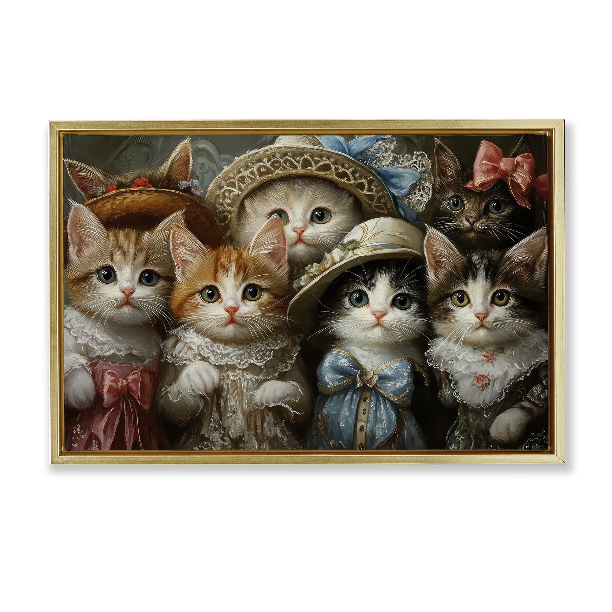 Stupell Industries Fashionable Vintage Cats Gold Framed Floater Canvas Wall Art, design by The Wands Want