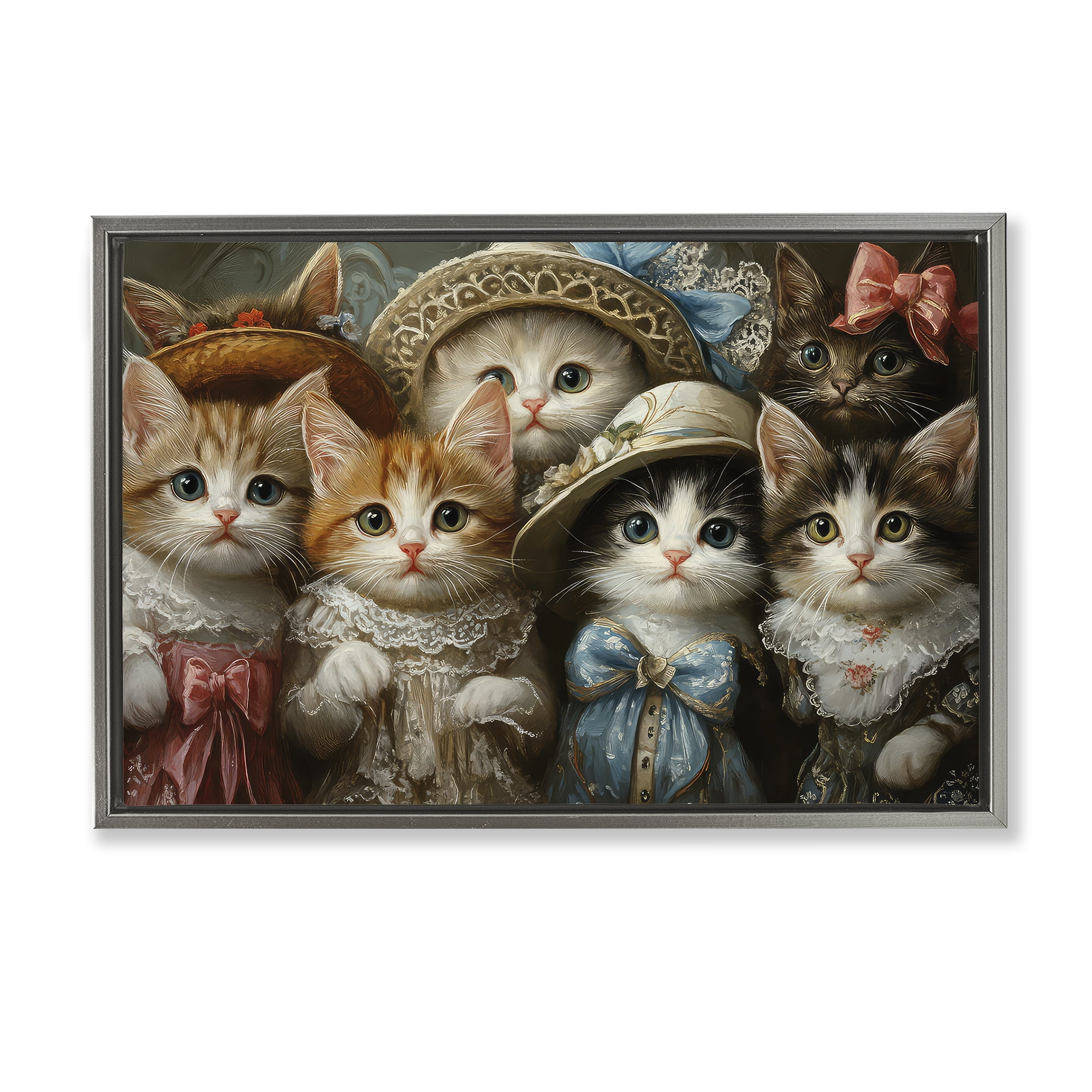 Stupell Industries Fashionable Vintage Cats Gray Framed Floater Canvas Wall Art, design by The Wands Want