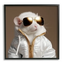 Stupell Industries Fashionable White Mouse Animals & Insects Painting Black Framed Art Print Wall Art, 12 x 12