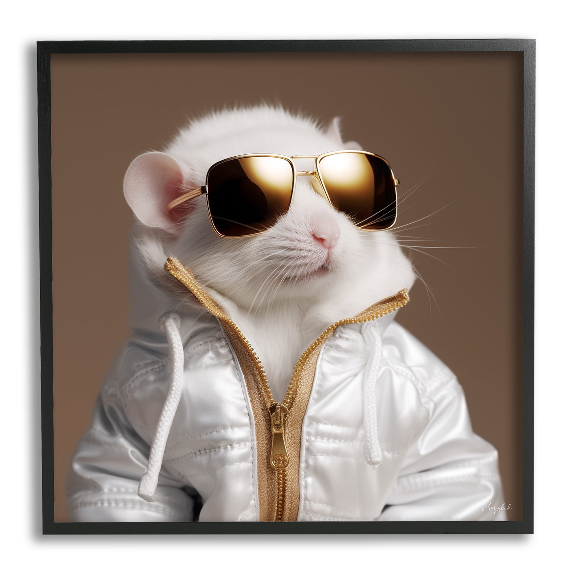Stupell Industries Fashionable White Mouse Animals & Insects Painting Black Framed Art Print Wall Art, 24 x 24