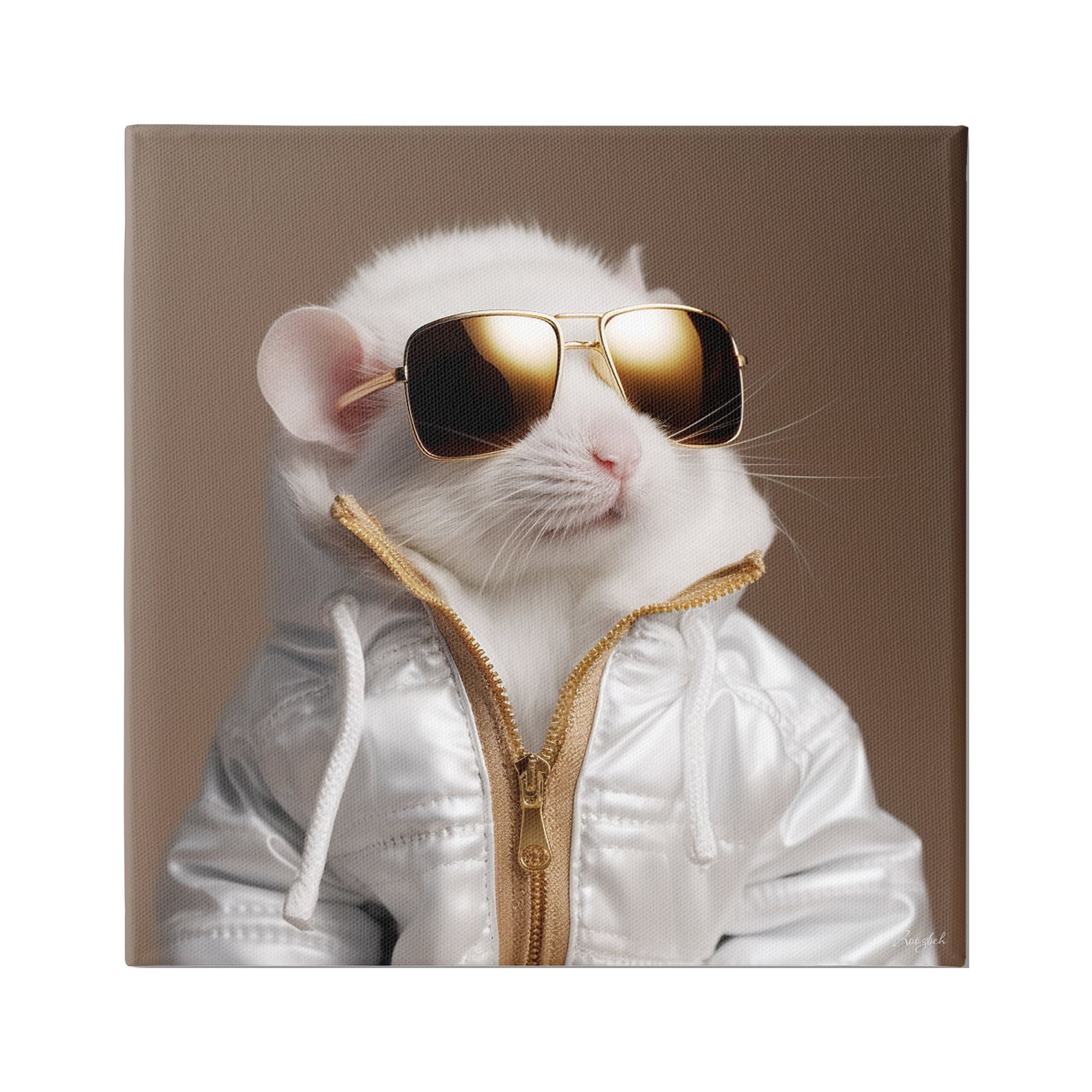 Stupell Industries Fashionable White Mouse Animals & Insects Painting Gallery Wrapped Canvas Art Print Wall Art, 17 x 17