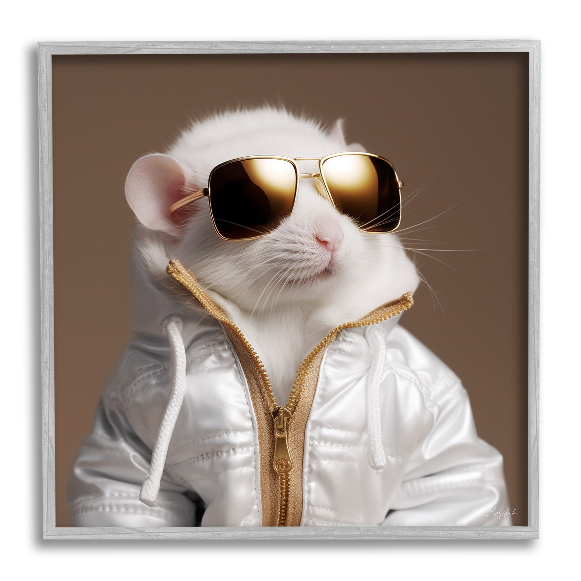 Stupell Industries Fashionable White Mouse Animals & Insects Painting Gray Framed Art Print Wall Art, 24 x 24