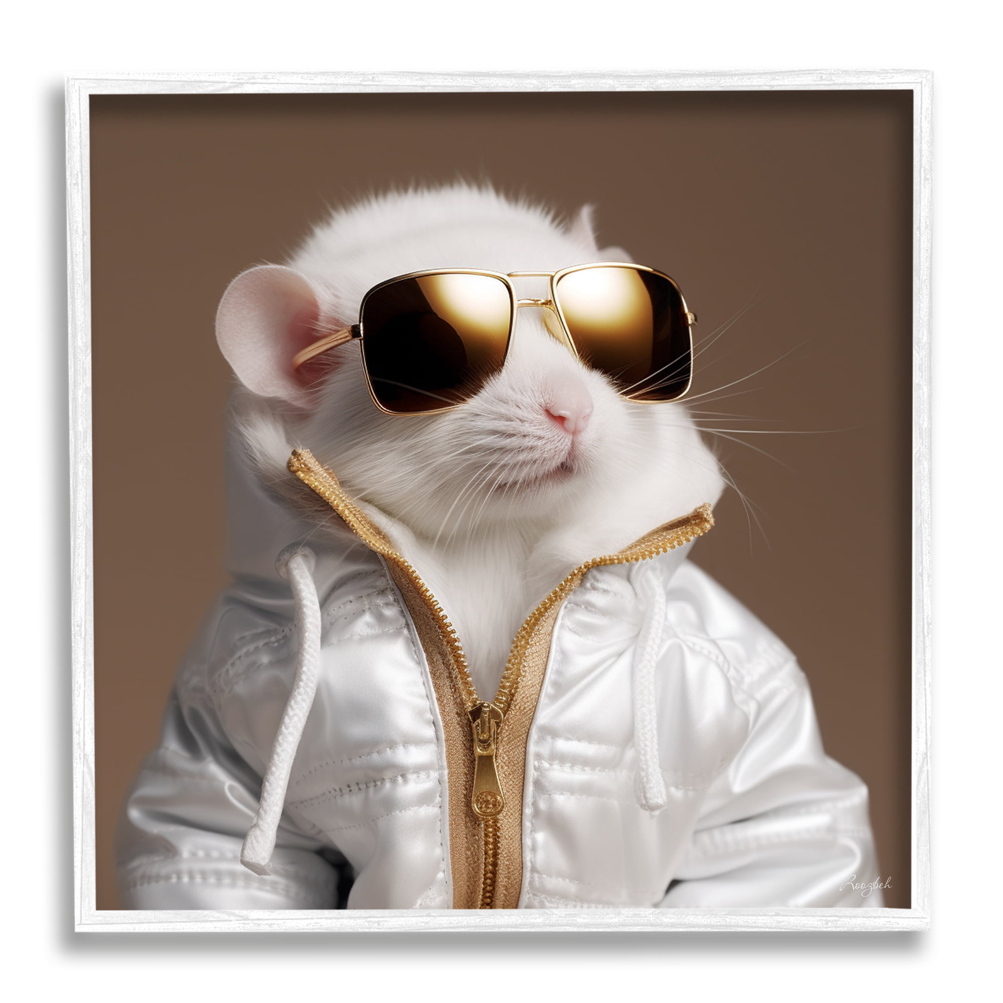 Stupell Industries Fashionable White Mouse Animals & Insects Painting White Framed Art Print Wall Art, 12 x 12