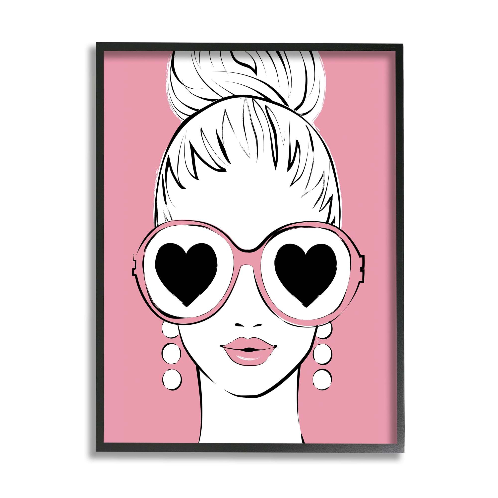 Stupell Industries Fashionable Woman Heart Sunglasses Pink Glam Drawing Graphic Art Black Framed Art Print Wall Art, Design by Martina Pavlova