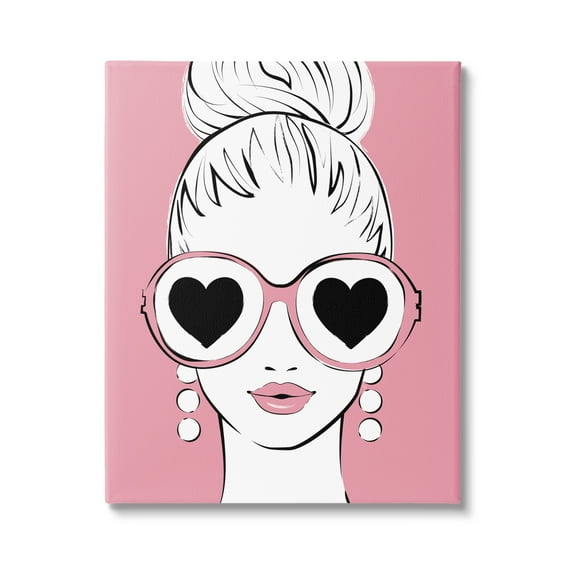 Stupell Industries Fashionable Woman Heart Sunglasses Pink Glam Drawing Graphic Art Gallery Wrapped Canvas Print Wall Art, Design by Martina Pavlova