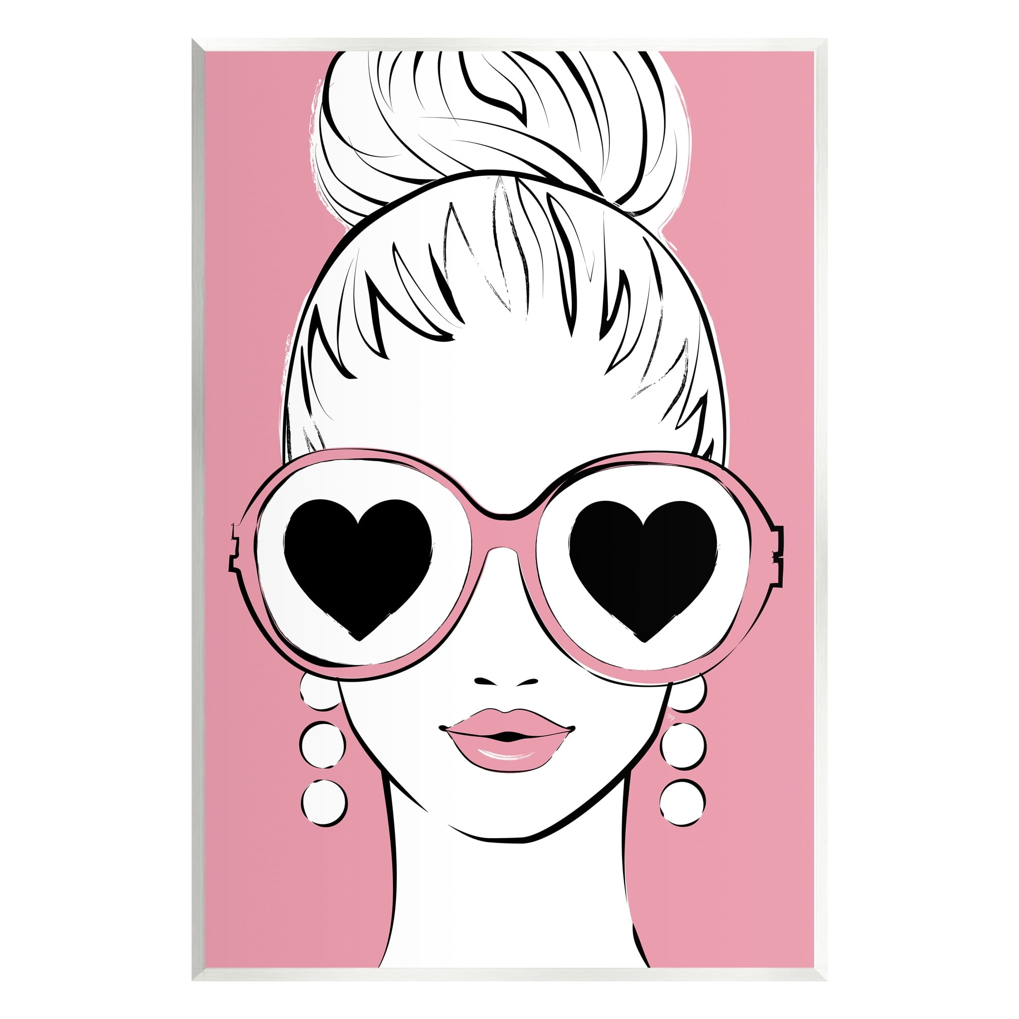 Stupell Industries Fashionable Woman Heart Sunglasses Pink Glam Drawing Graphic Art Unframed Art Print Wall Art, Design by Martina Pavlova