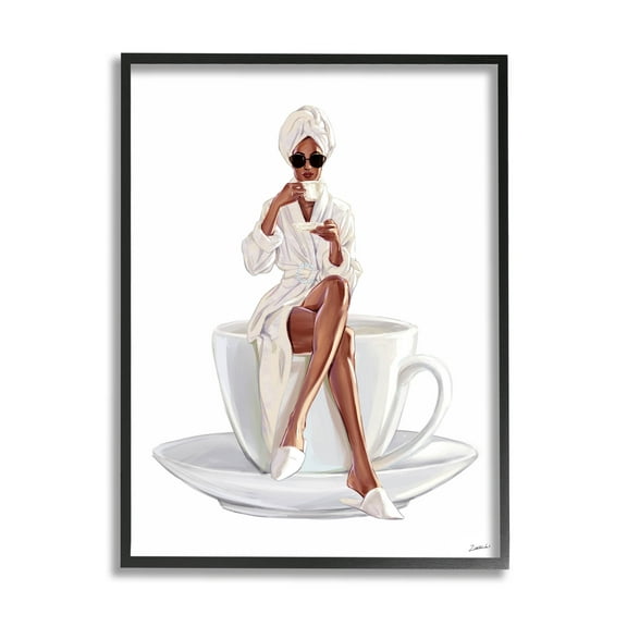 Stupell Industries Fashionable Woman Morning Coffee Graphic Art Black Framed Art Print Wall Art, Design by Ziwei Li