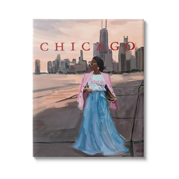 Stupell Industries Fashionable Woman Urban Chicago City Graphic Art Gallery Wrapped Canvas Print Wall Art, Design by Amelia Noyes