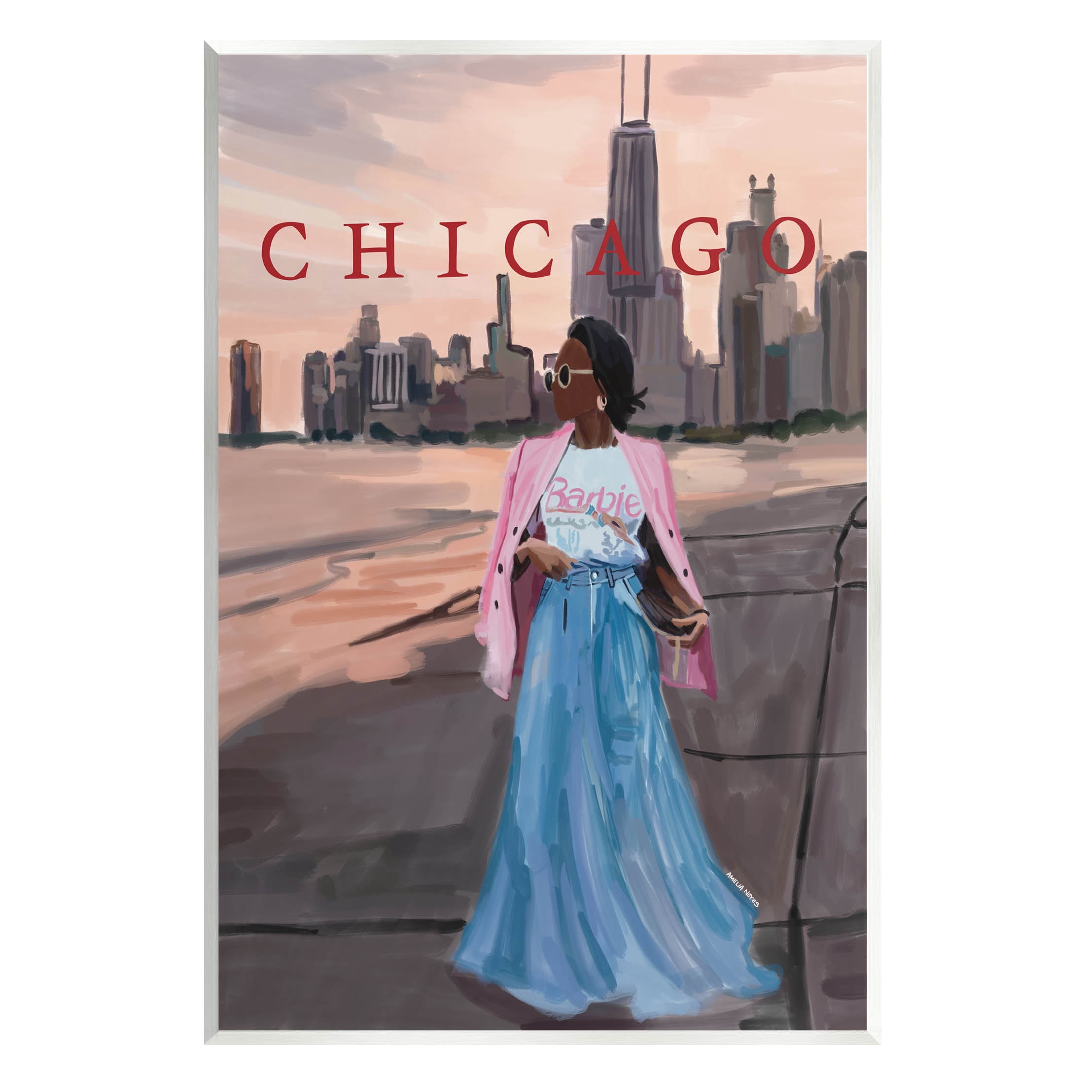 Stupell Industries Fashionable Woman Urban Chicago City Graphic Art Unframed Art Print Wall Art, Design by Amelia Noyes