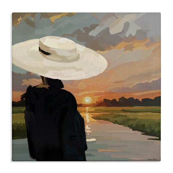 Stupell Industries Fashionable Woman Watching Sunset People Painting Wrapped Canvas Canvas Art Print Wall Art, 24 x 24