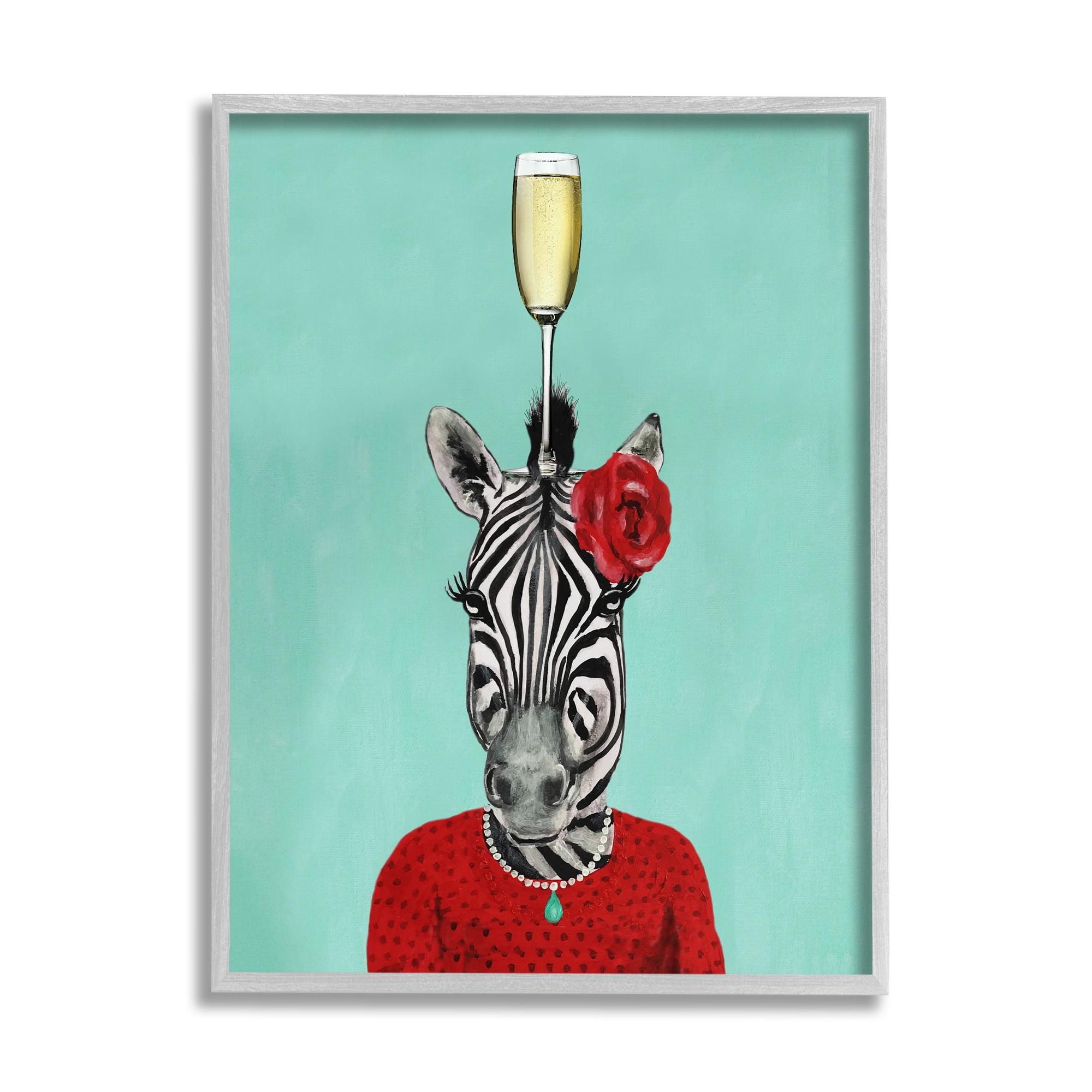 Stupell Industries Fashionable Zebra Patterned Red Outfit Champagne Glass , 11 x 14, Design by Coco de Paris