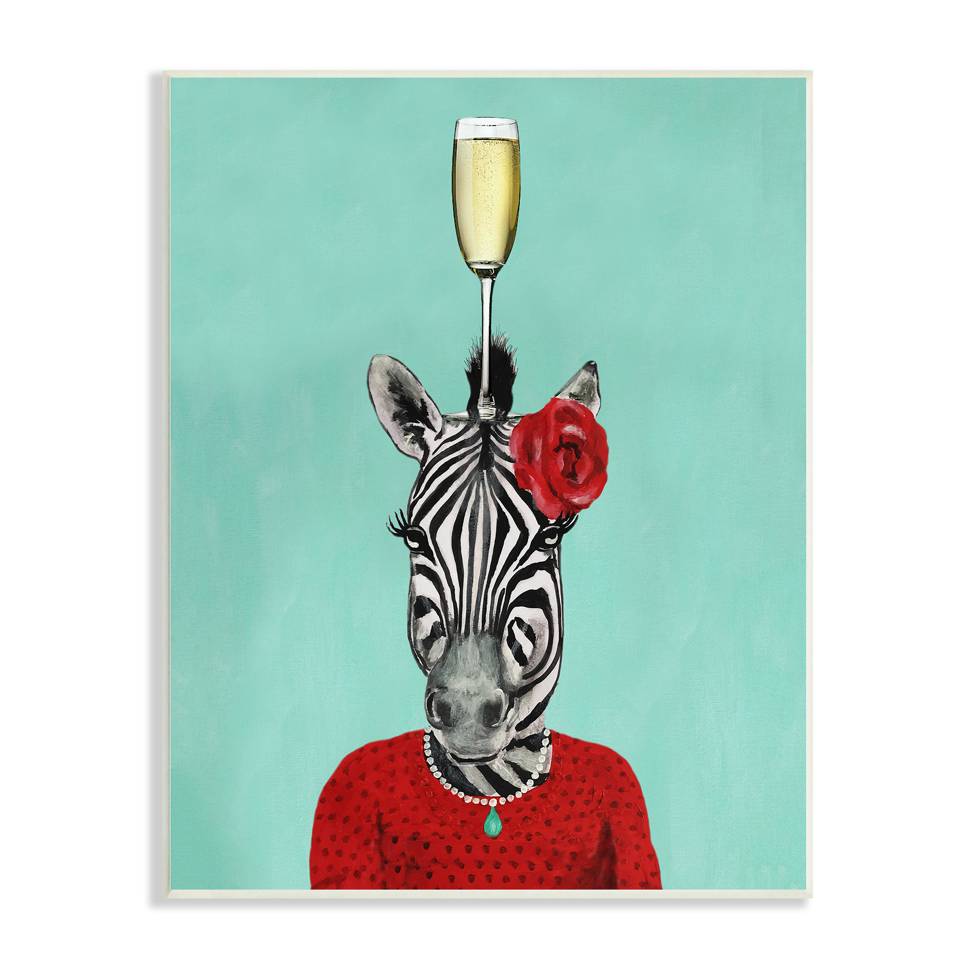Stupell Industries Fashionable Zebra Patterned Red Outfit Champagne Glass Paintings Unframed Art Print Wall Art, 13x19, by Coco de Paris