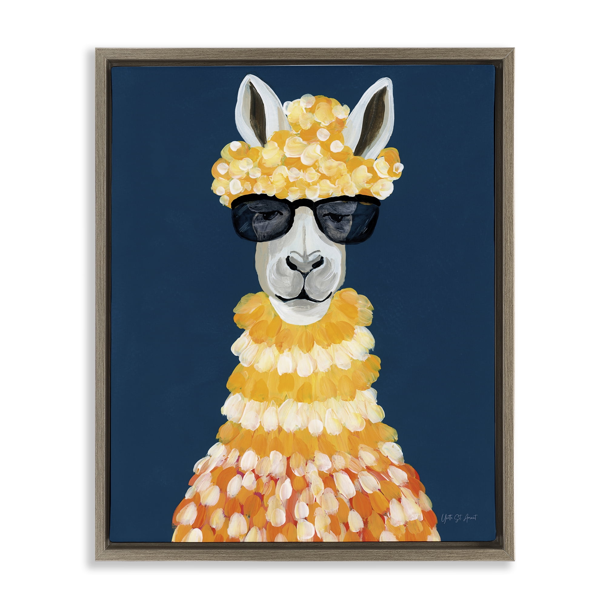 Stupell Industries Fashionista Alpaca Portrait Animals Painting Brown Floater Framed Canvas Art Print Wall Art, 25 x 31