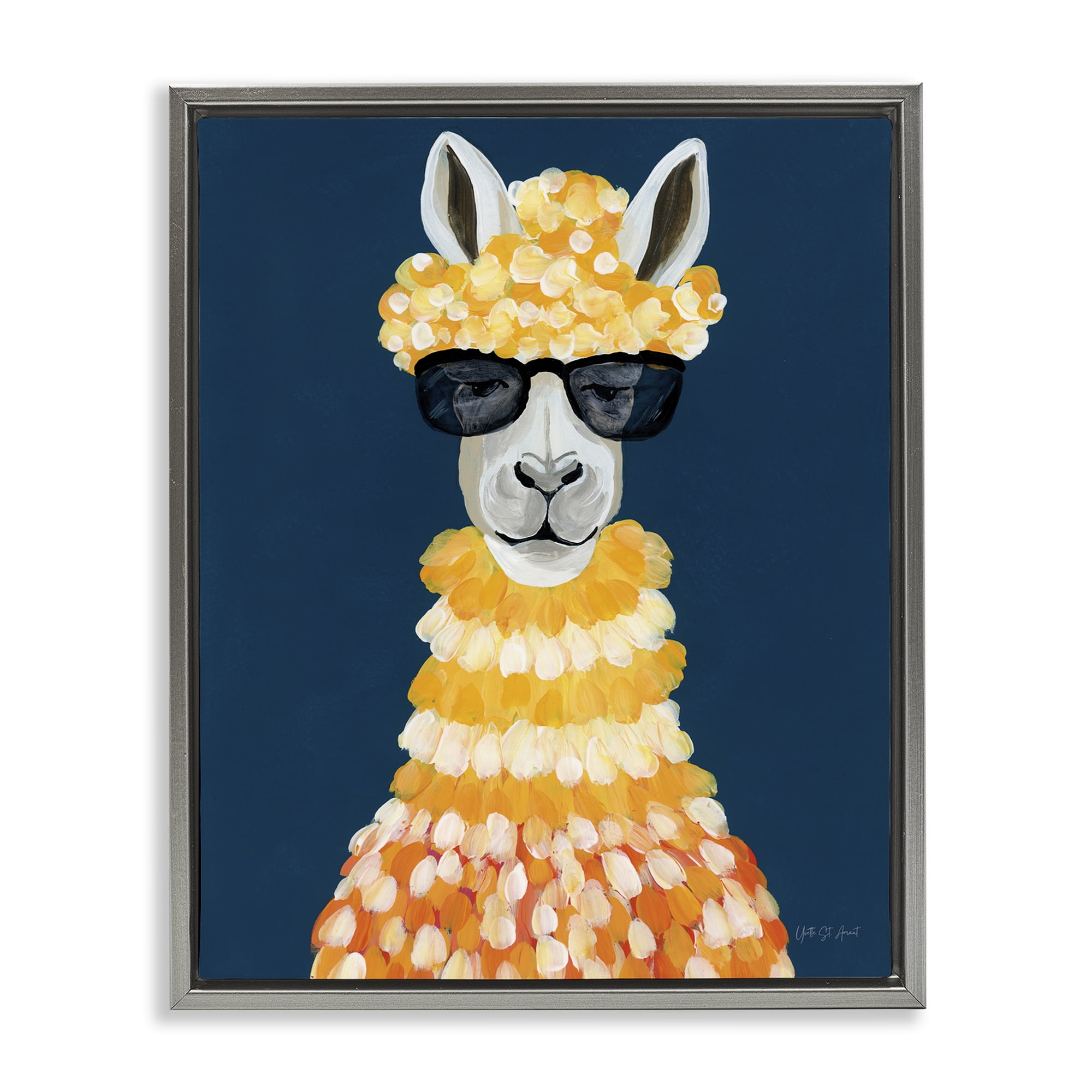 Stupell Industries Fashionista Alpaca Portrait Animals Painting Gray Floater Framed Canvas Art Print Wall Art, 17 x 21