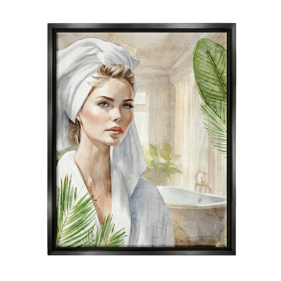 Stupell Industries Fashionista Bathroom Portrait Abstract Painting Black Floater Framed Canvas Art Print Wall Art, 17 x 21