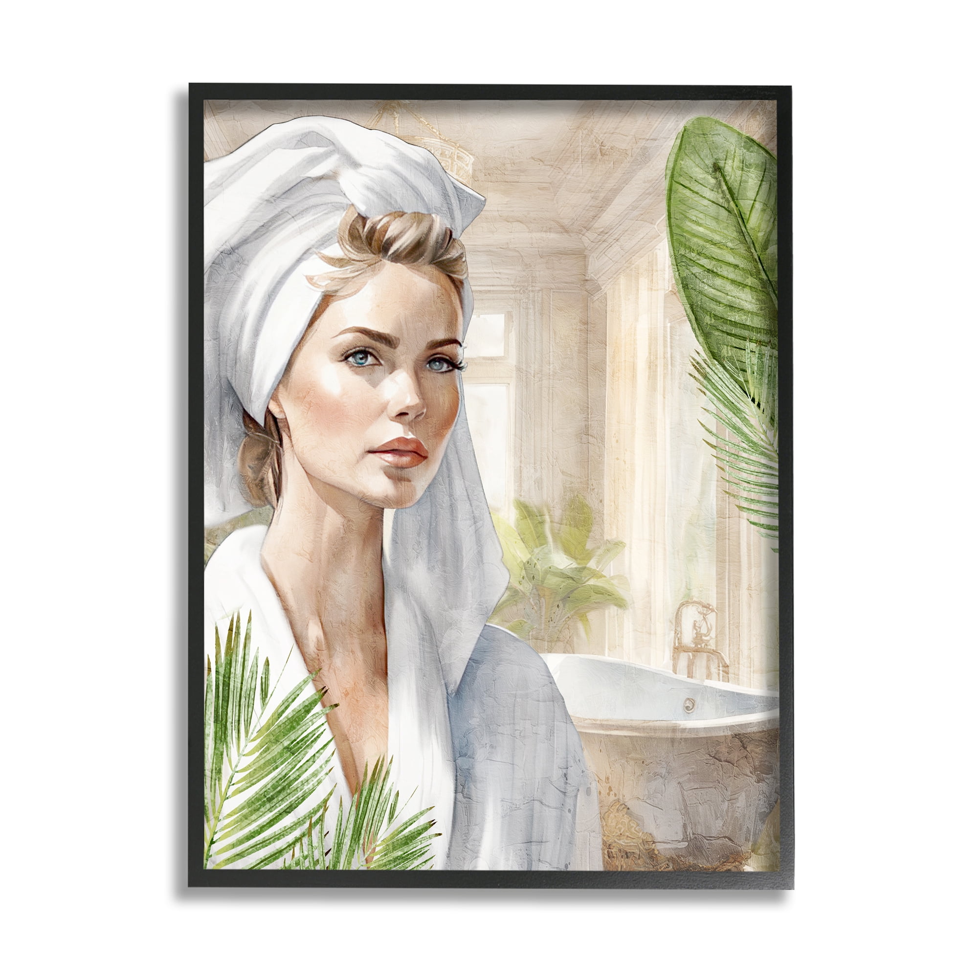 Stupell Industries Fashionista Bathroom Portrait Abstract Painting Black Framed Art Print Wall Art, 16 x 20