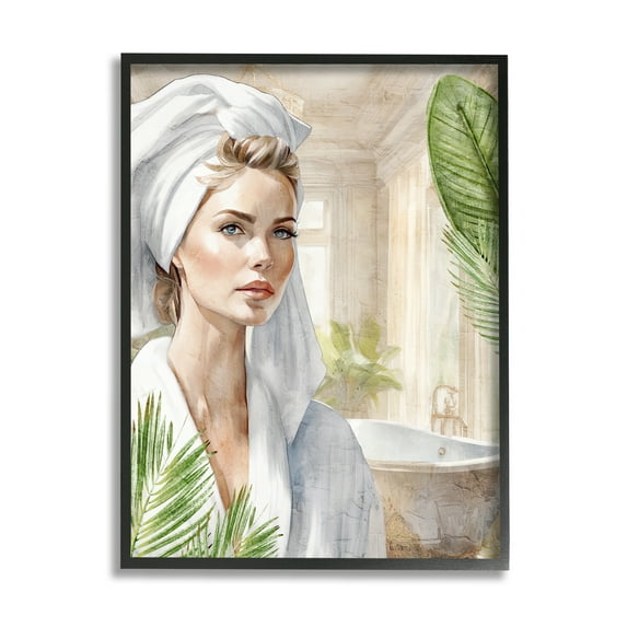 Stupell Industries Fashionista Bathroom Portrait Abstract Painting Black Framed Art Print Wall Art, 24 x 30