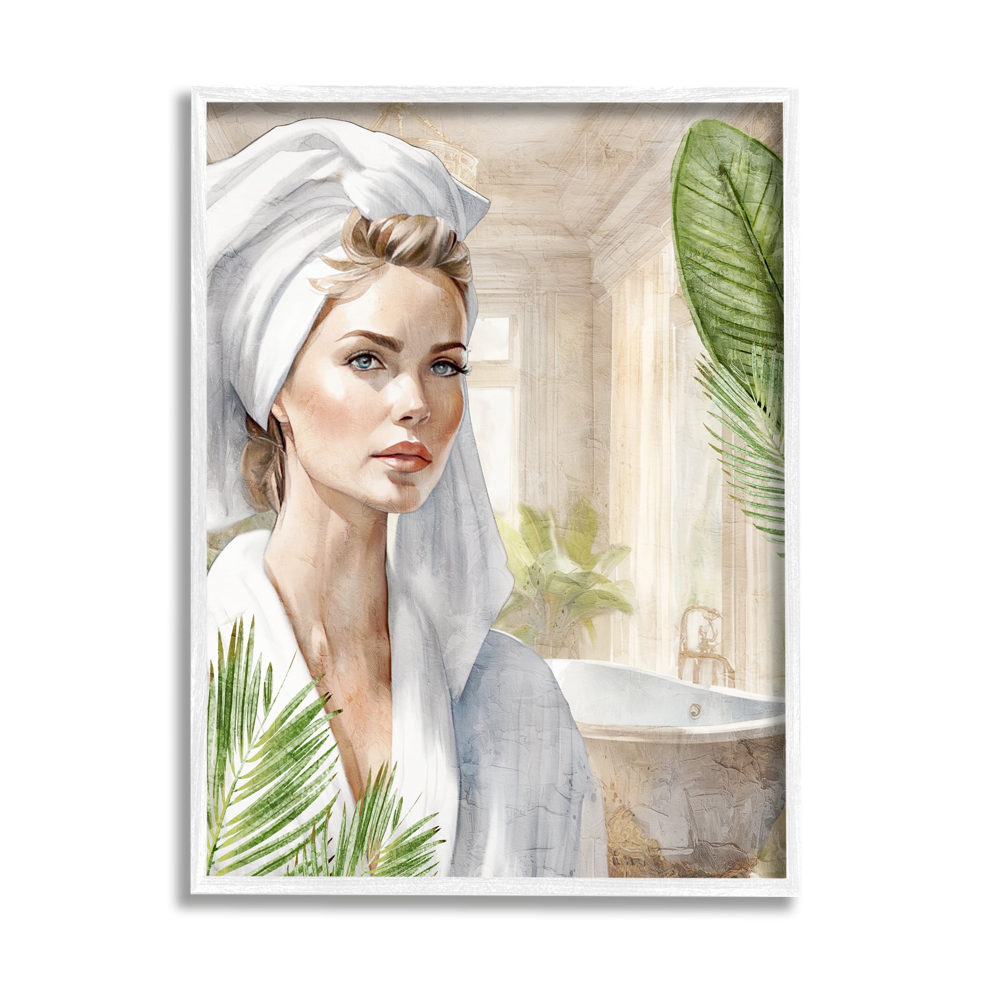 Stupell Industries Fashionista Bathroom Portrait Abstract Painting White Framed Art Print Wall Art, 16 x 20