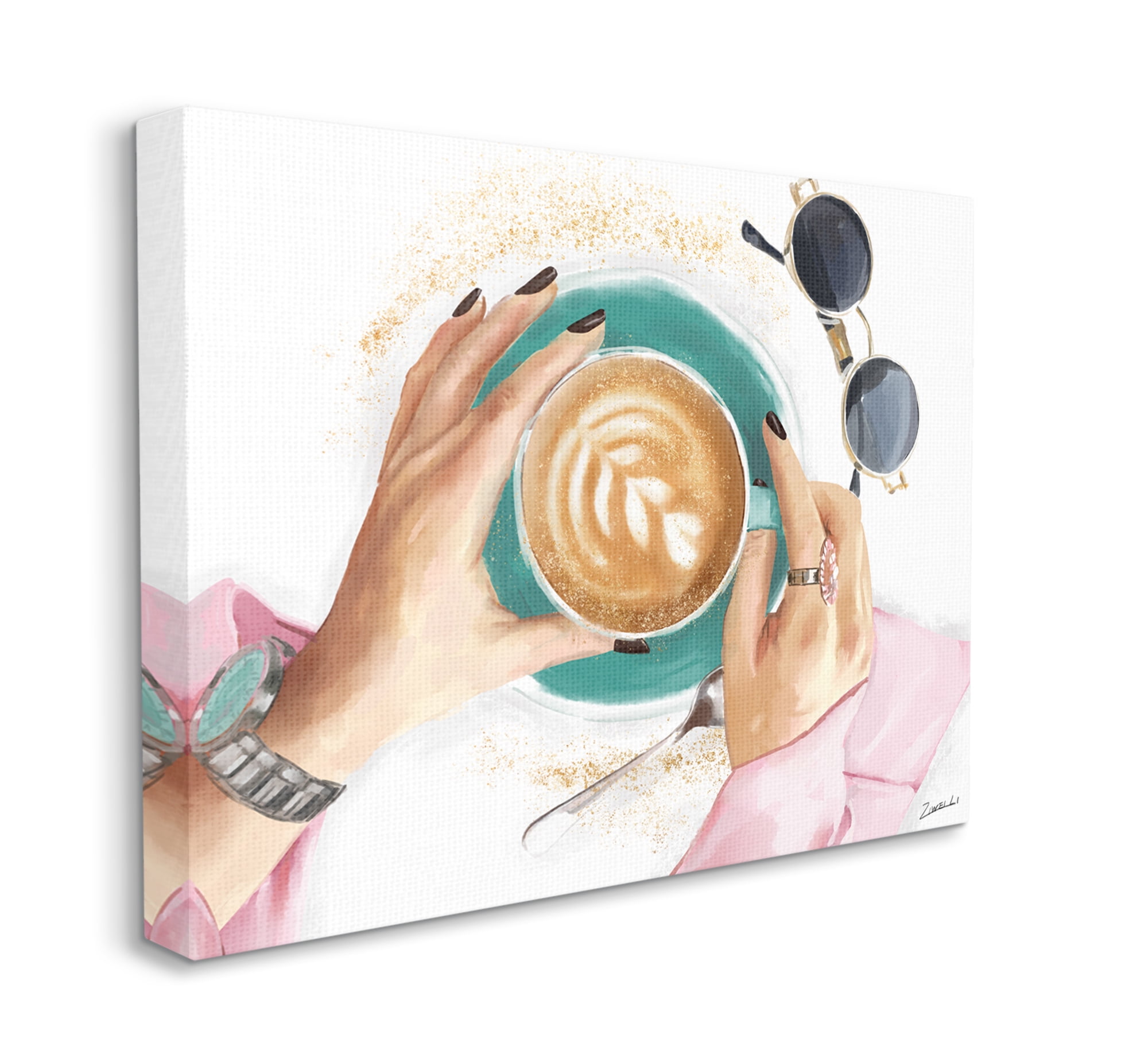 Stupell Industries Fashionista Coffee Cup Cappuccino Glam Detail Canvas Wall Art, 16 x 20, Design by Ziwei Li