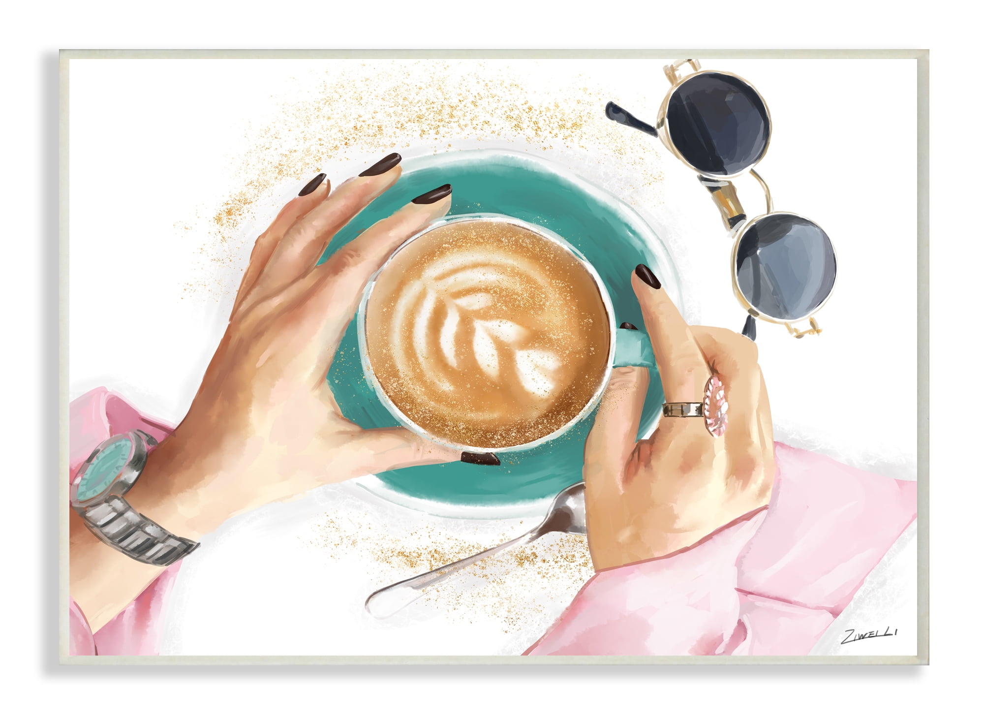 Stupell Industries Fashionista Coffee Cup Cappuccino Glam Detail Wall Plaque, 10 x 15, Design by Ziwei Li
